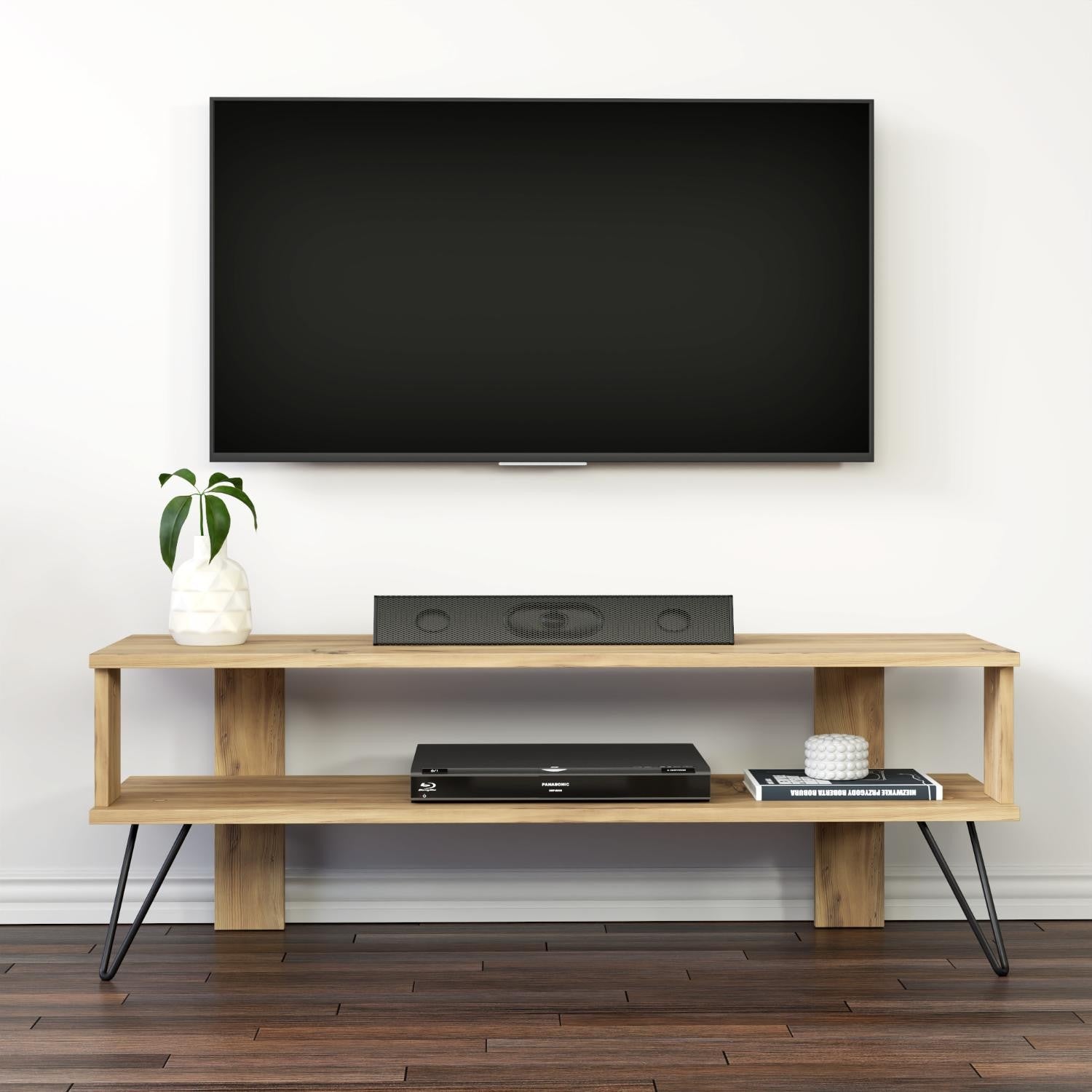 Móvel de TV – 120 cm x 42 cm x 35 cm – Carvalho – Painel de partículas revestido a melamina