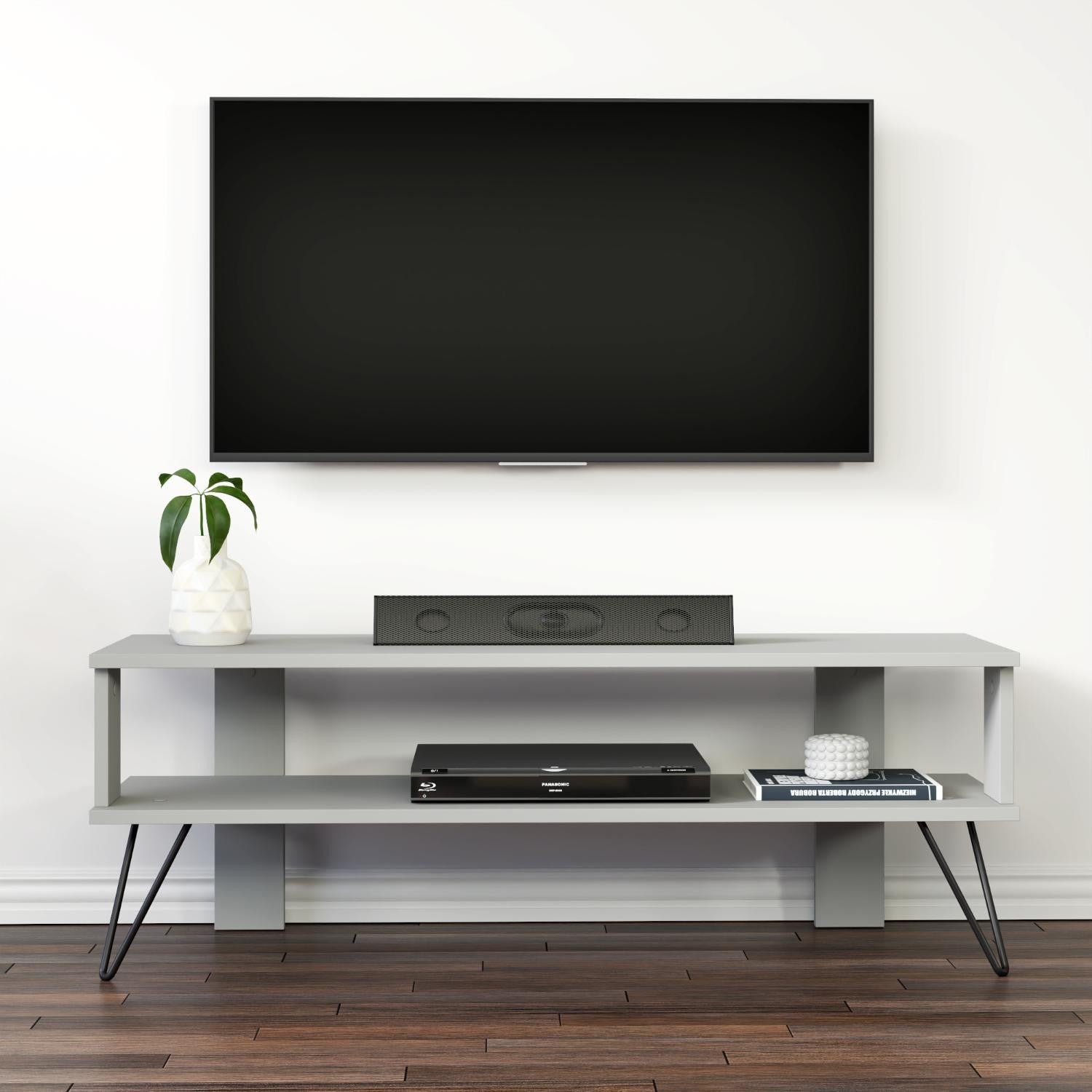 Móvel de TV – 120cm x 42cm x 35cm – Cinza – Painel de partículas revestido a melamina
