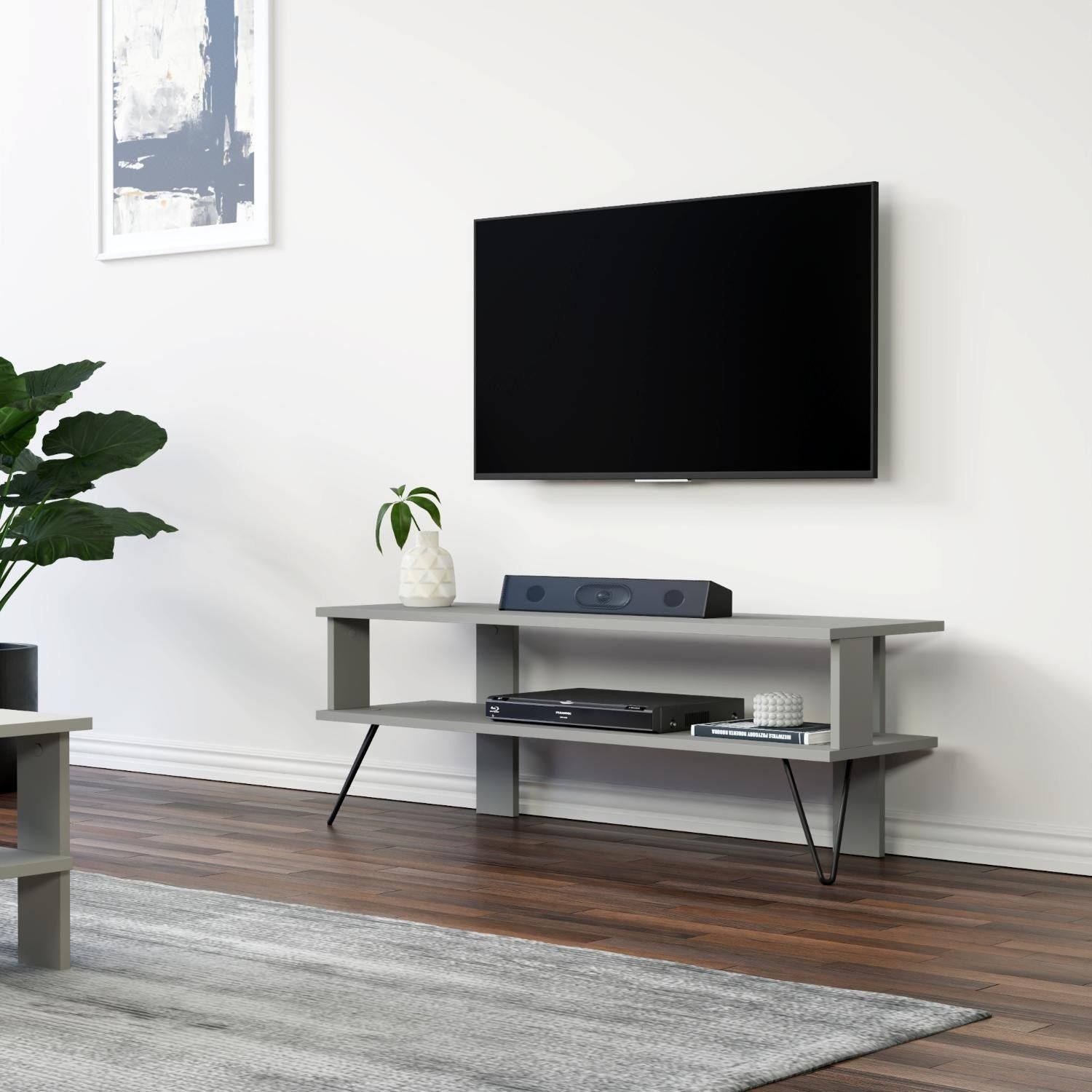 Móvel de TV – 120cm x 42cm x 35cm – Cinza – Painel de partículas revestido a melamina