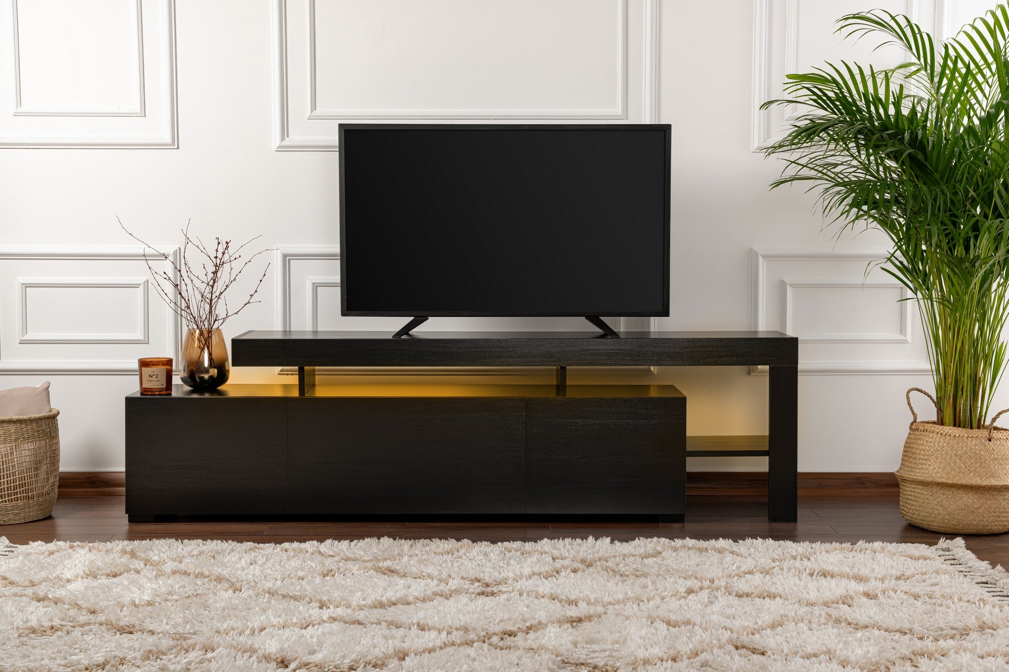 Móvel de TV elegante – 192 cm – preto – painel de partículas revestido a melamina