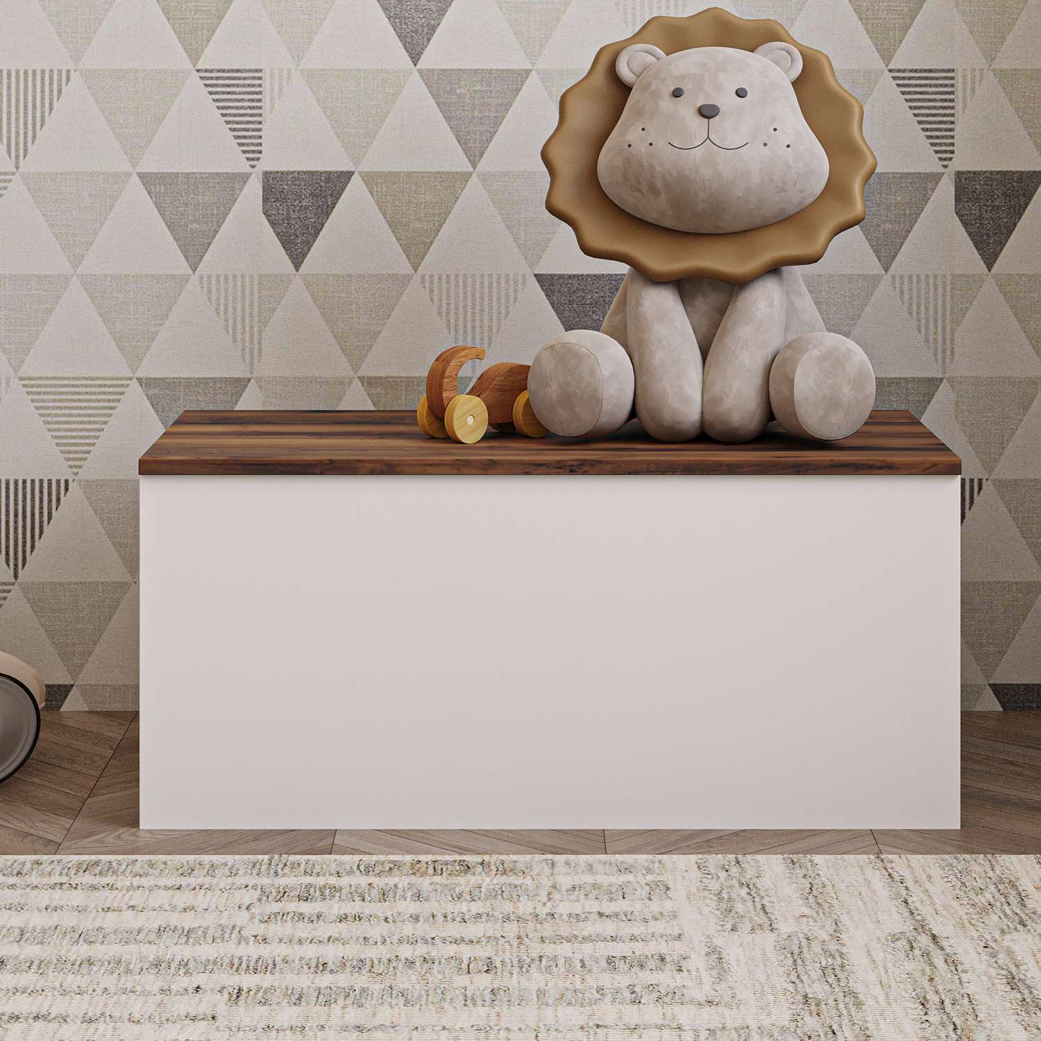 Baú – 90 cm x 45,5 cm x 45 cm – Branco e Nogueira – MDF
