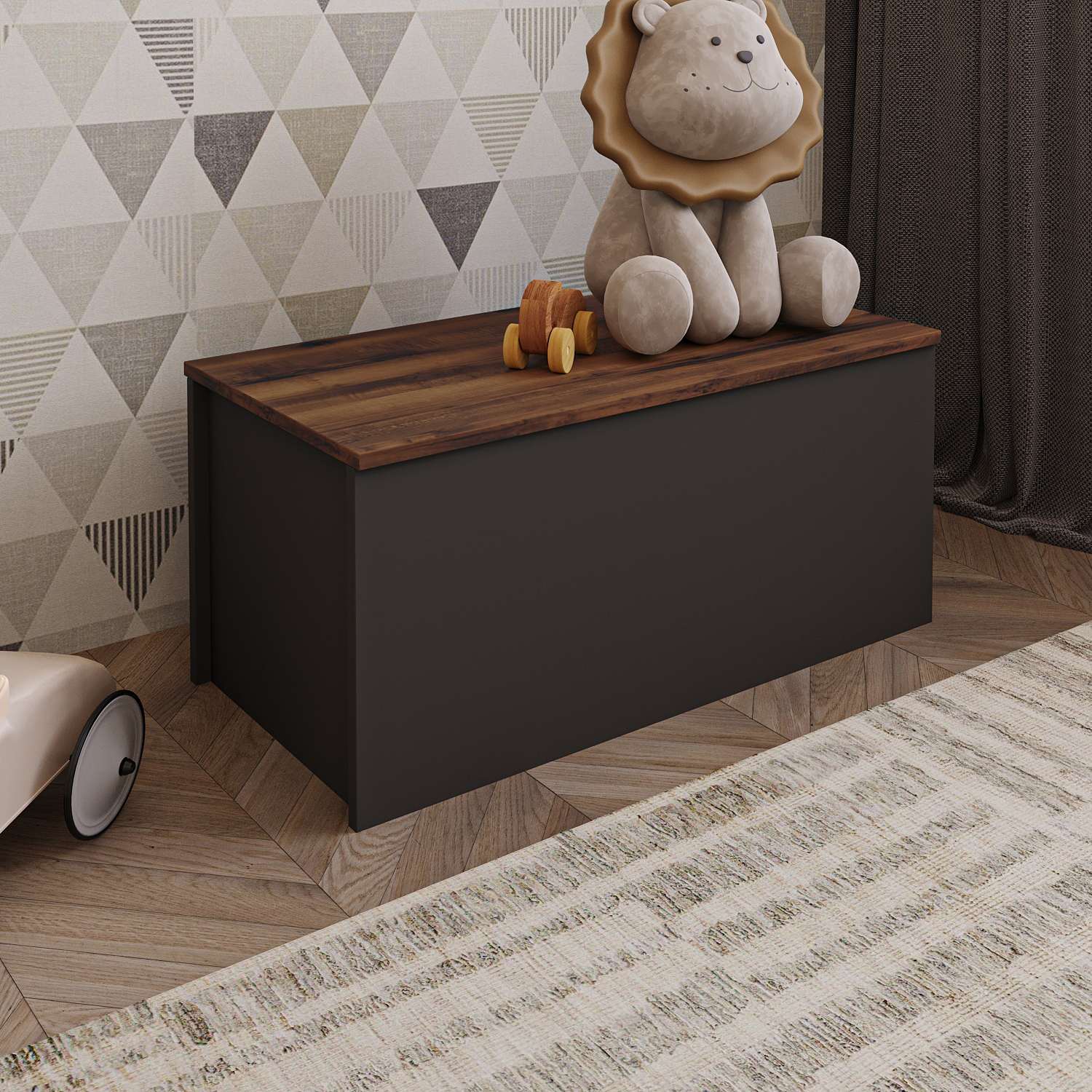 Baú – 90 cm x 45,5 cm x 45 cm – Antracite e Nogueira – Aglomerado