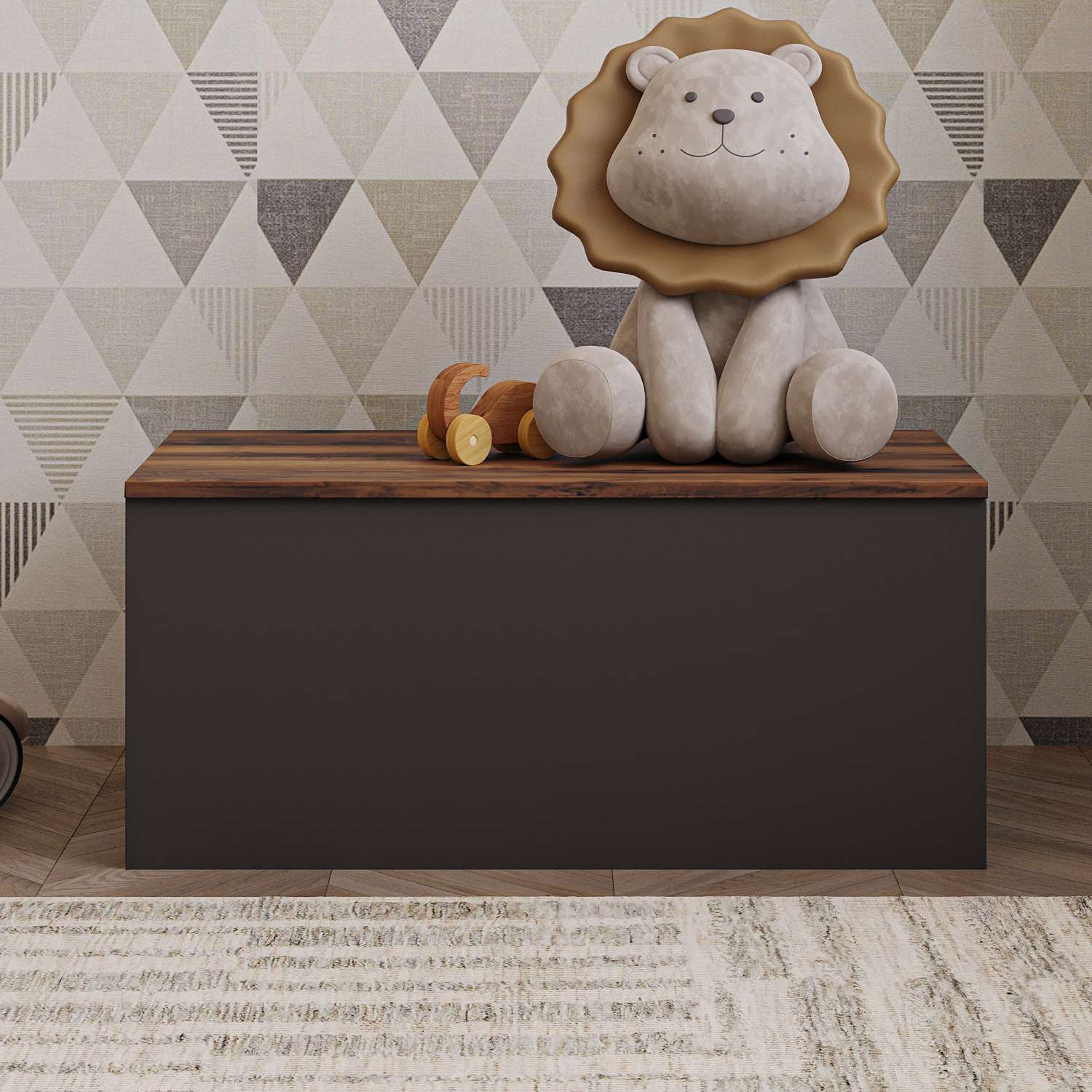 Baú – 90 cm x 45,5 cm x 45 cm – Antracite e Nogueira – Aglomerado