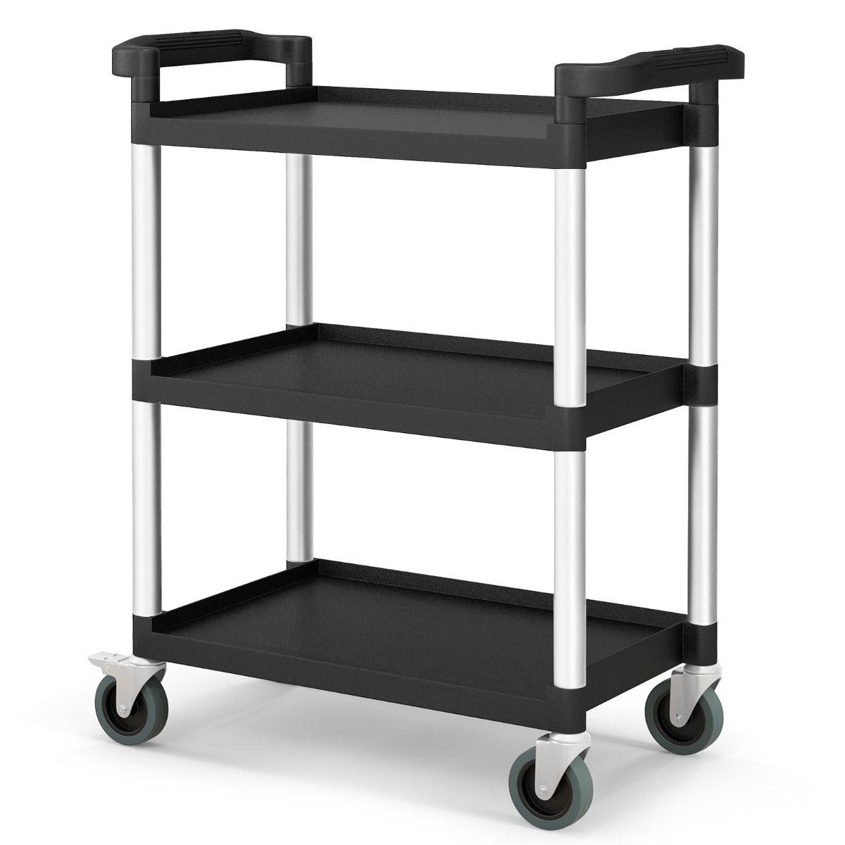 Carrinho Utilitário de 3 Níveis com Rodas Bloqueáveis e Pegas Duplas Estrutura de Alumínio para Cozinha Garagem 80 x 41 x 97 cm Preto