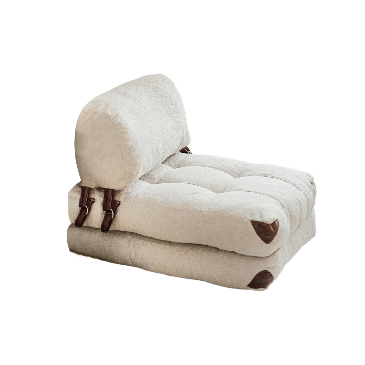 Sofá-cama aconchegante de 1 lugar, tecido Teddy creme, 80 x 70 x 60 cm | 100% poliéster, altura confortável de 24 cm, transforma-se em cama de 160 cm | Ideal para espaços pequenos