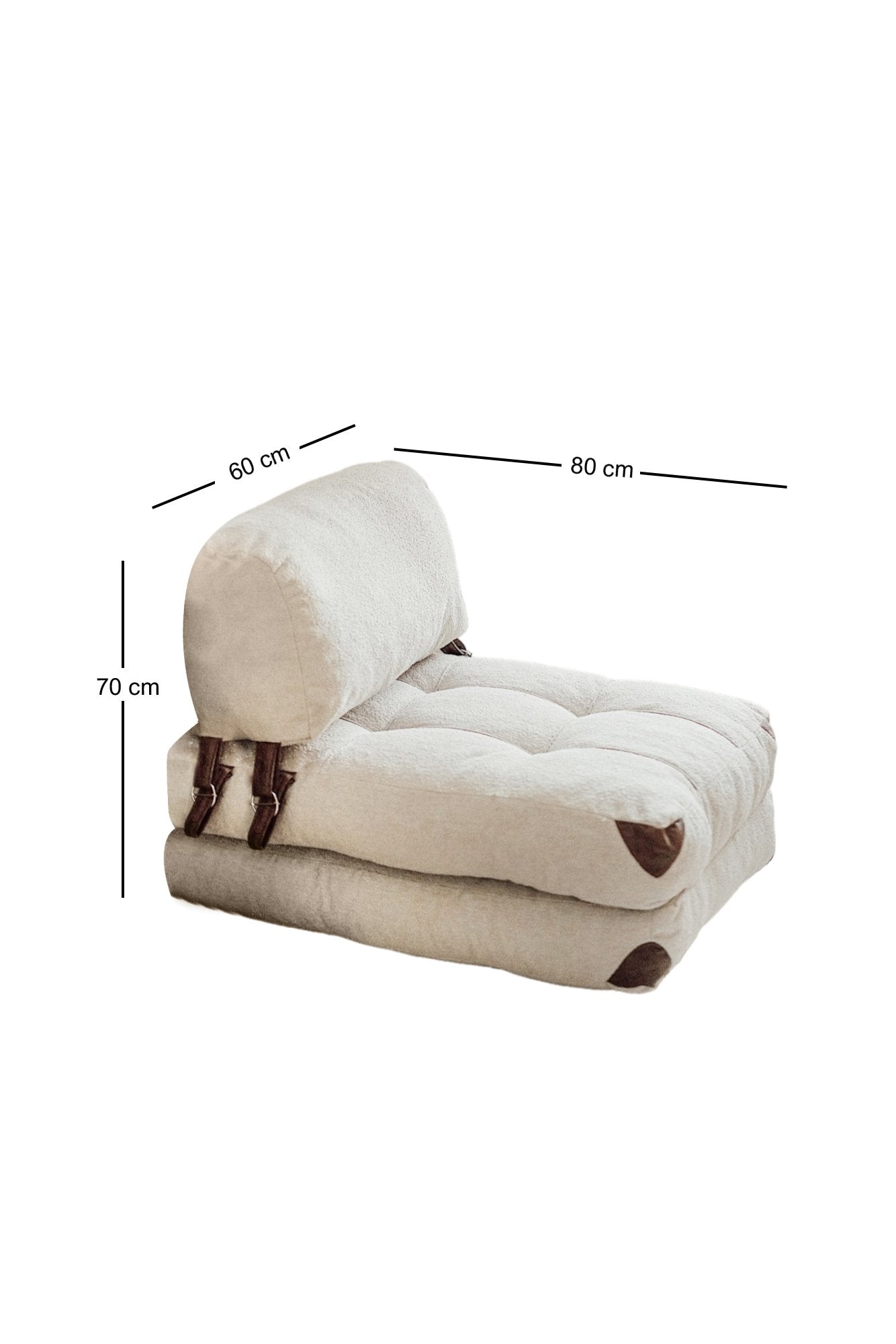 Sofá-cama aconchegante de 1 lugar, tecido Teddy creme, 80 x 70 x 60 cm | 100% poliéster, altura confortável de 24 cm, transforma-se em cama de 160 cm | Ideal para espaços pequenos