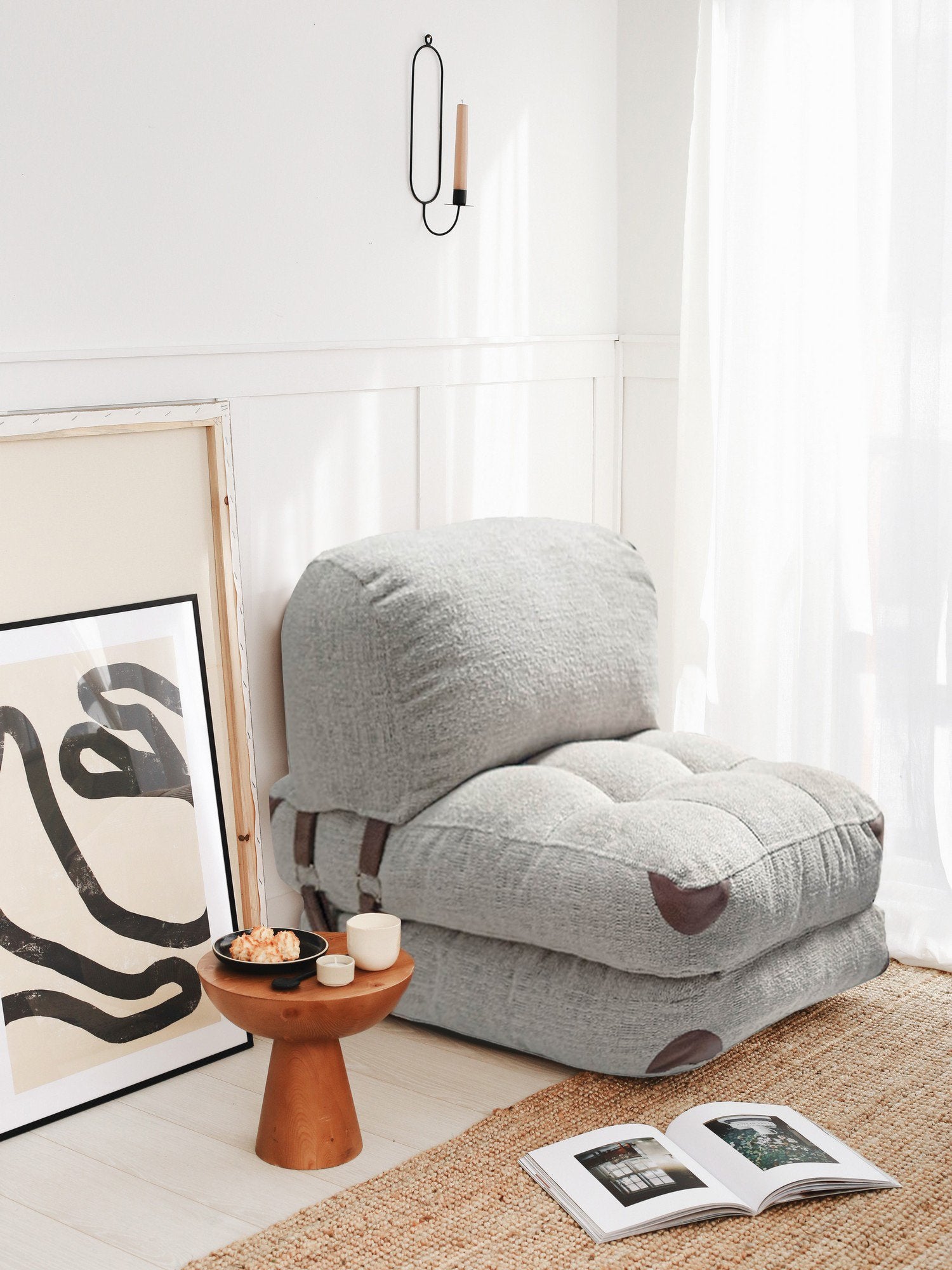Sofá-cama elegante de 1 lugar, tecido Teddy cinza, 80 x 70 x 60 cm | 100% poliéster, altura confortável de 24 cm, transforma-se em cama de 160 cm | Perfeito para espaços pequenos