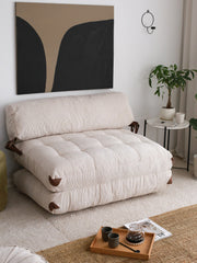 Sofá-cama elegante de 2 lugares, veludo cotelê branco, 120 x 75 x 79 cm | 100% poliéster, altura confortável de 24 cm, transforma-se em cama de 150 cm | Perfeito para espaços de convivência modernos
