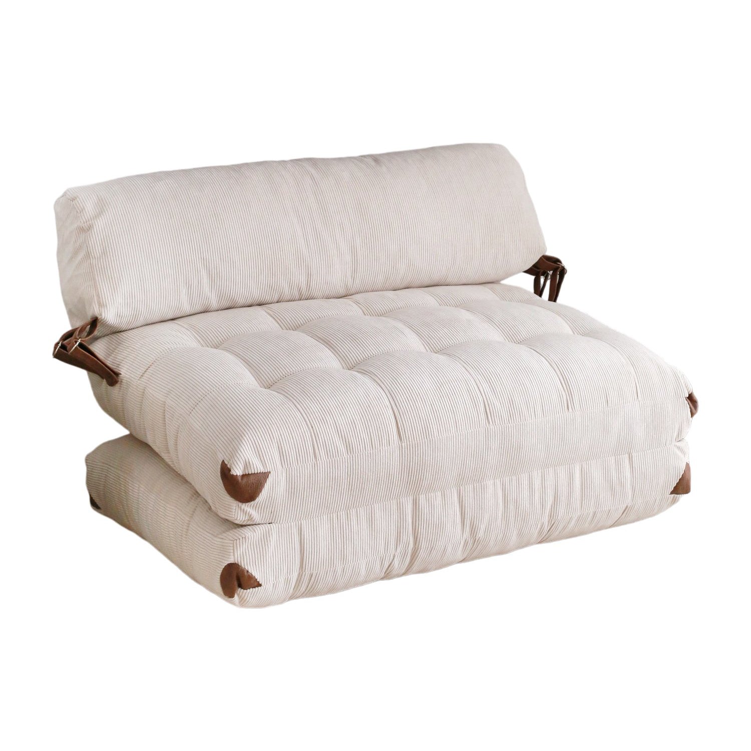 Sofá-cama elegante de 2 lugares, veludo cotelê branco, 120 x 75 x 79 cm | 100% poliéster, altura confortável de 24 cm, transforma-se em cama de 150 cm | Perfeito para espaços de convivência modernos