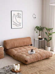 Sofá-cama elegante de 2 lugares, veludo cotelê camelo, 120 x 75 x 79 cm | 100% poliéster, altura confortável para sentar: 24 cm, transforma-se em cama de 150 cm