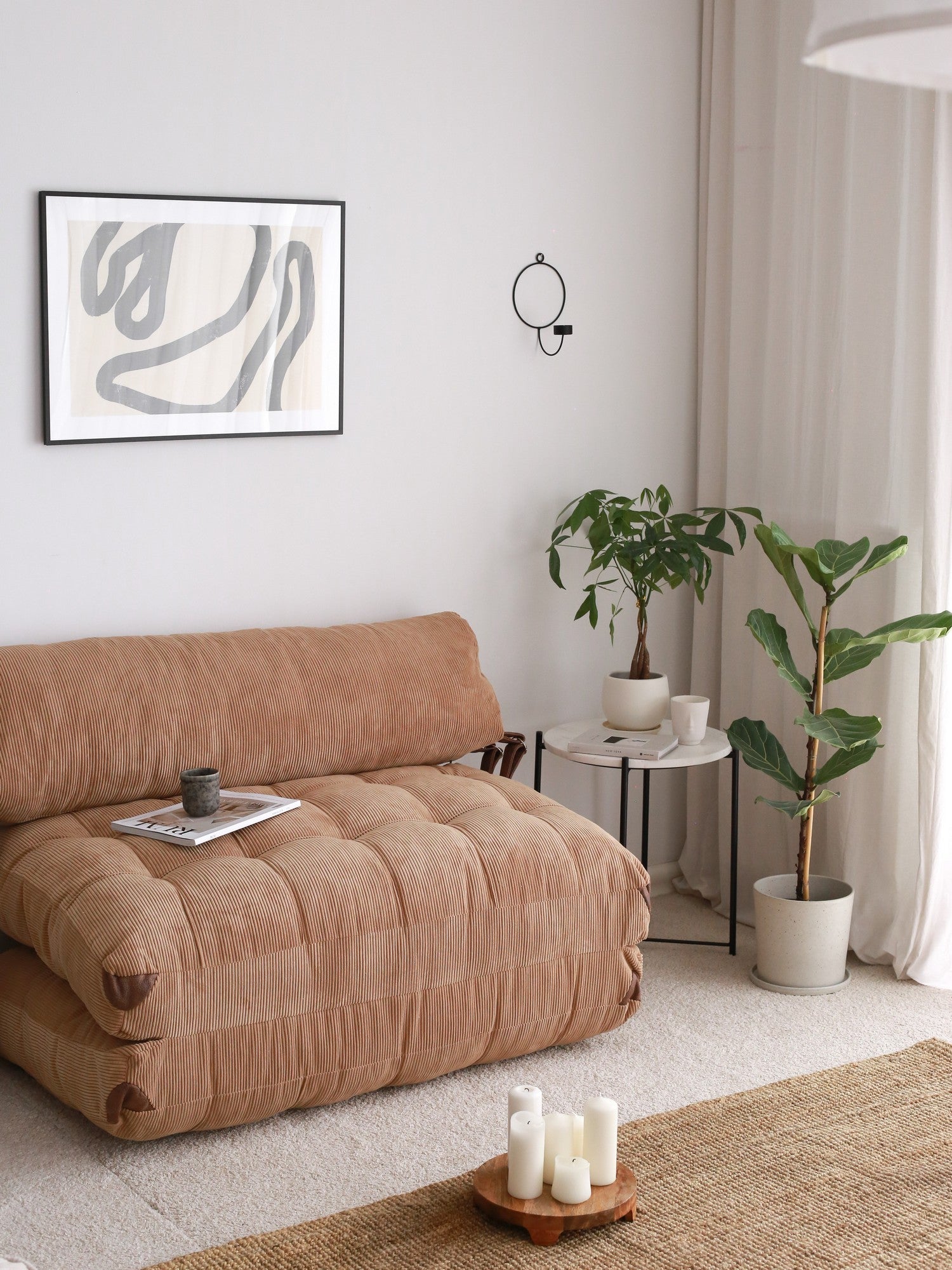 Sofá-cama elegante de 2 lugares, veludo cotelê camelo, 120 x 75 x 79 cm | 100% poliéster, altura confortável para sentar: 24 cm, transforma-se em cama de 150 cm