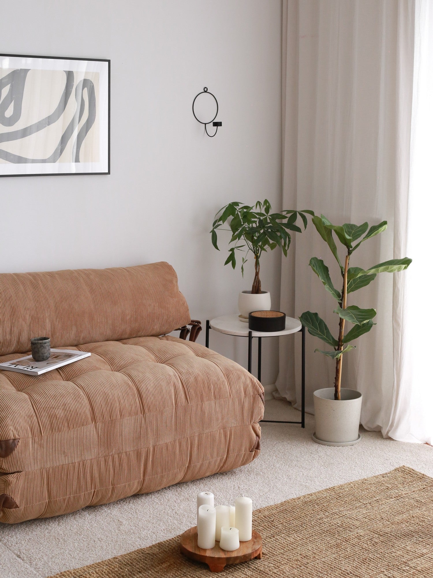 Sofá-cama elegante de 2 lugares, veludo cotelê camelo, 120 x 75 x 79 cm | 100% poliéster, altura confortável para sentar: 24 cm, transforma-se em cama de 150 cm