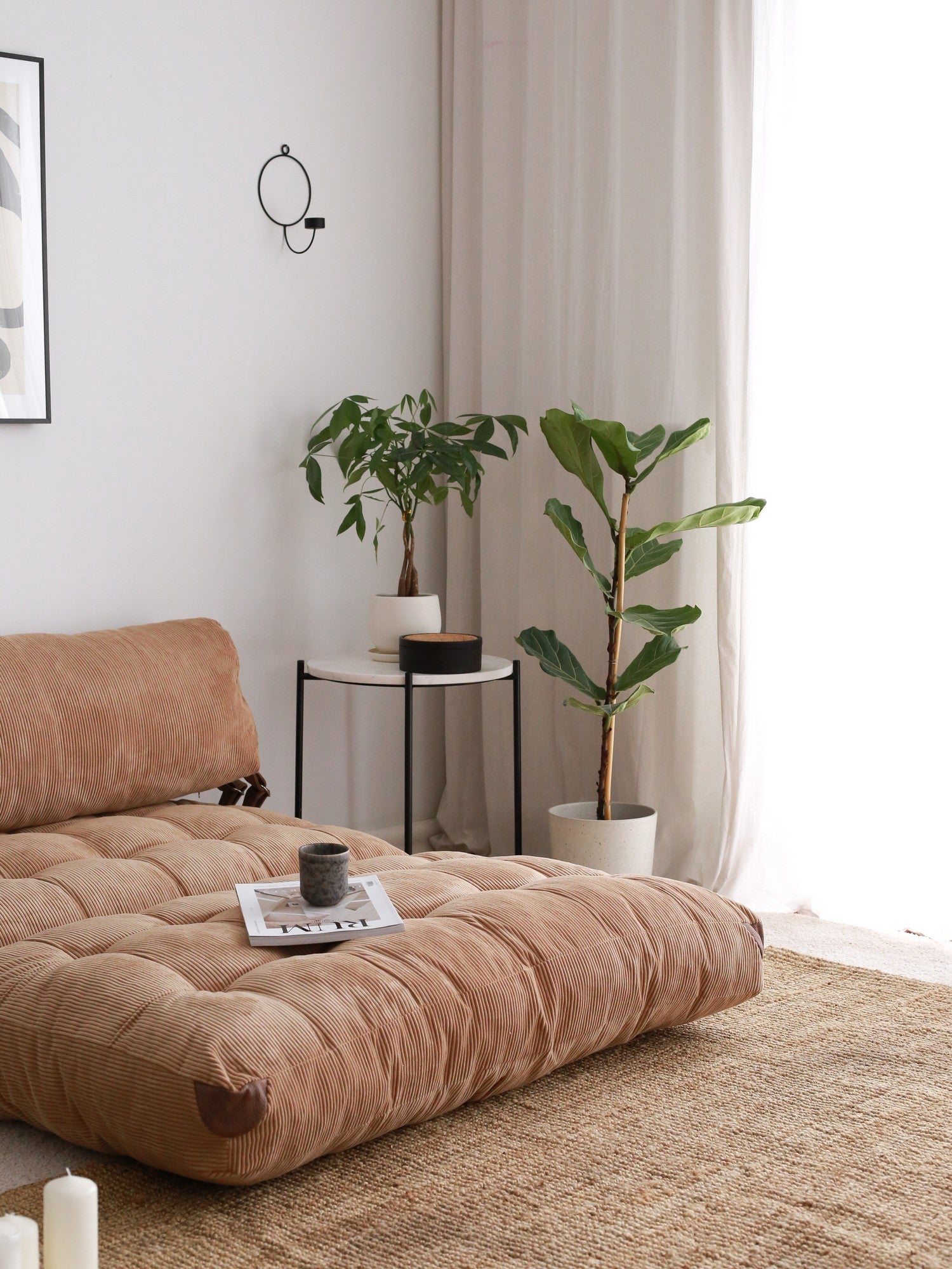 Sofá-cama elegante de 2 lugares, veludo cotelê camelo, 120 x 75 x 79 cm | 100% poliéster, altura confortável para sentar: 24 cm, transforma-se em cama de 150 cm