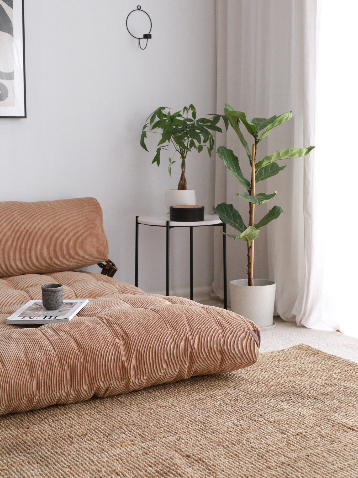 Sofá-cama elegante de 2 lugares, veludo cotelê camelo, 120 x 75 x 79 cm | 100% poliéster, altura confortável para sentar: 24 cm, transforma-se em cama de 150 cm