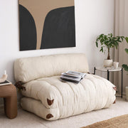 Sofá-cama aconchegante de 2 lugares, tecido Teddy creme, 120 x 75 x 79 cm | 100% poliéster, altura confortável de 24 cm, transforma-se em cama de 150 cm | Perfeito para espaços pequenos