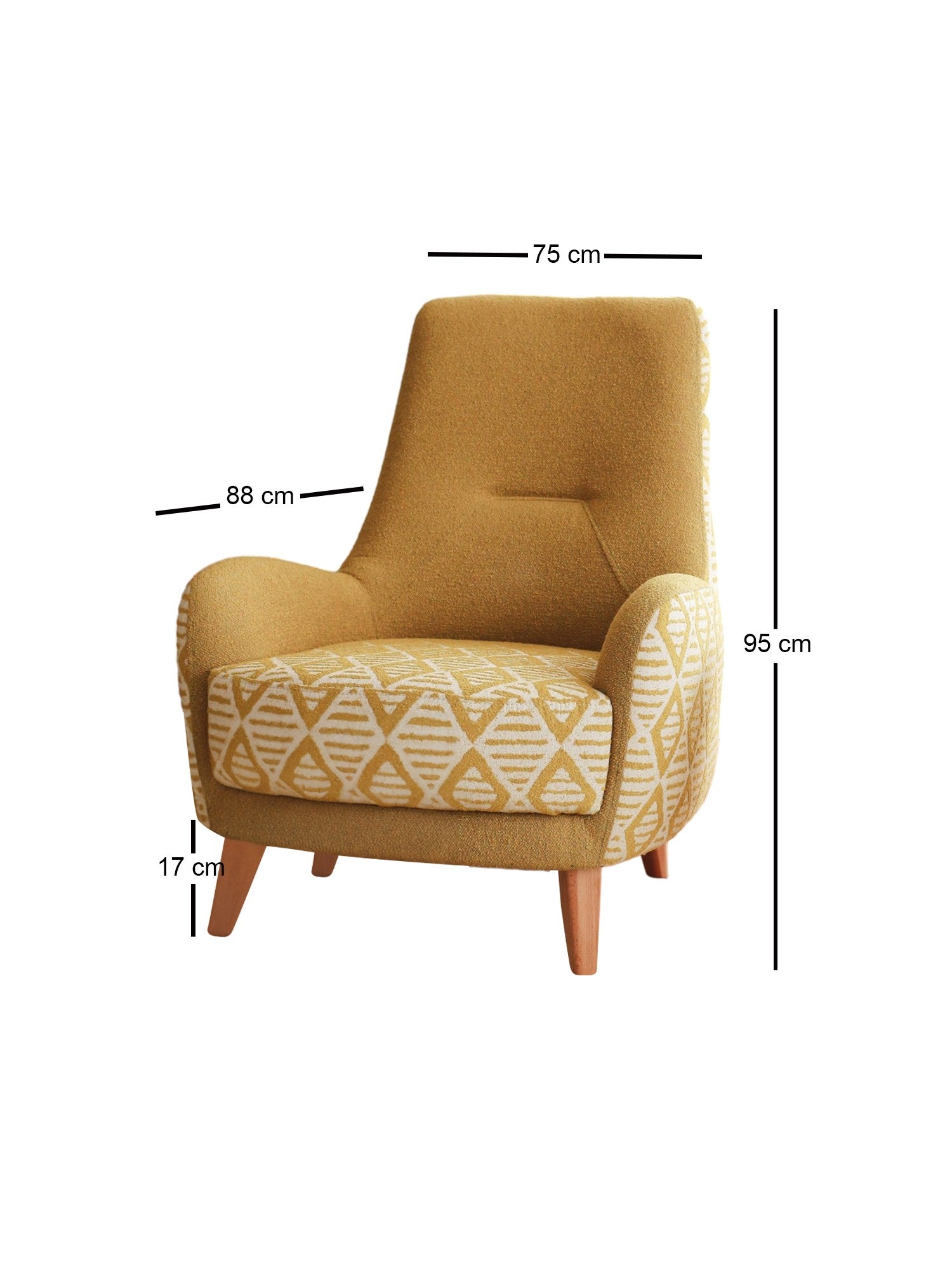 Poltrona Elegante, Tecido Teddy Amarelo, 75 x 95 x 88 cm | Estrutura 100% de Madeira, Altura Confortável para Sentar: 43 cm | Perfeita para Salas de Estar e Escritórios Modernos