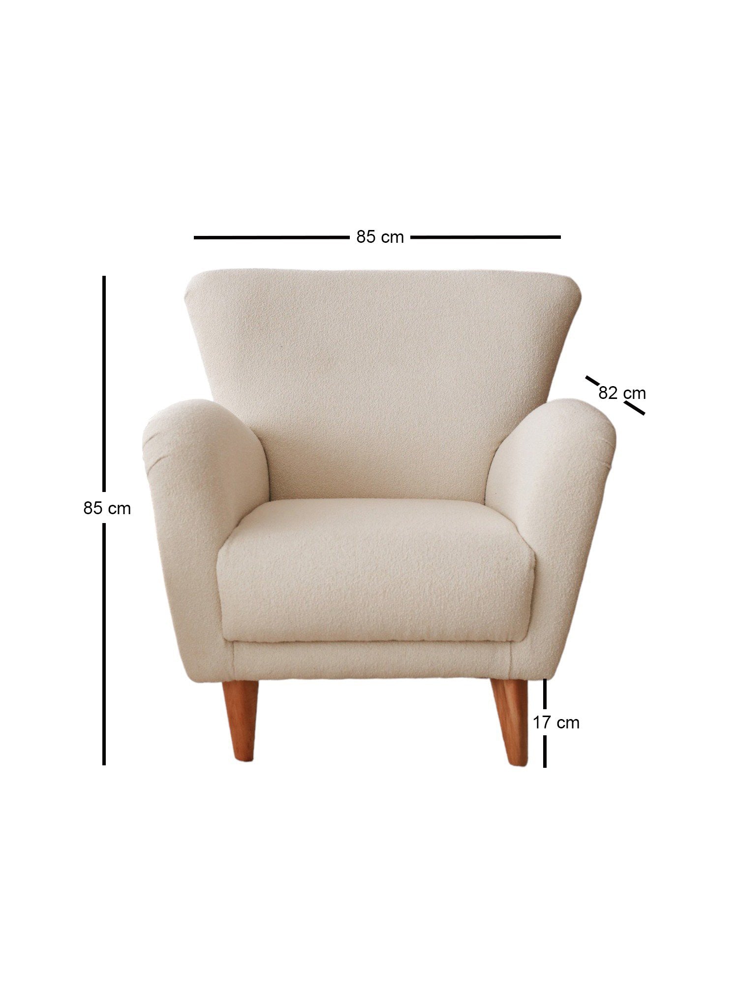Poltrona Elegante, Tecido Teddy Branco, 85 x 85 x 82 cm | Estrutura 100% Madeira, Altura Confortável para Sentar: 43 cm | Perfeita para Salas de Estar e Escritórios Modernos