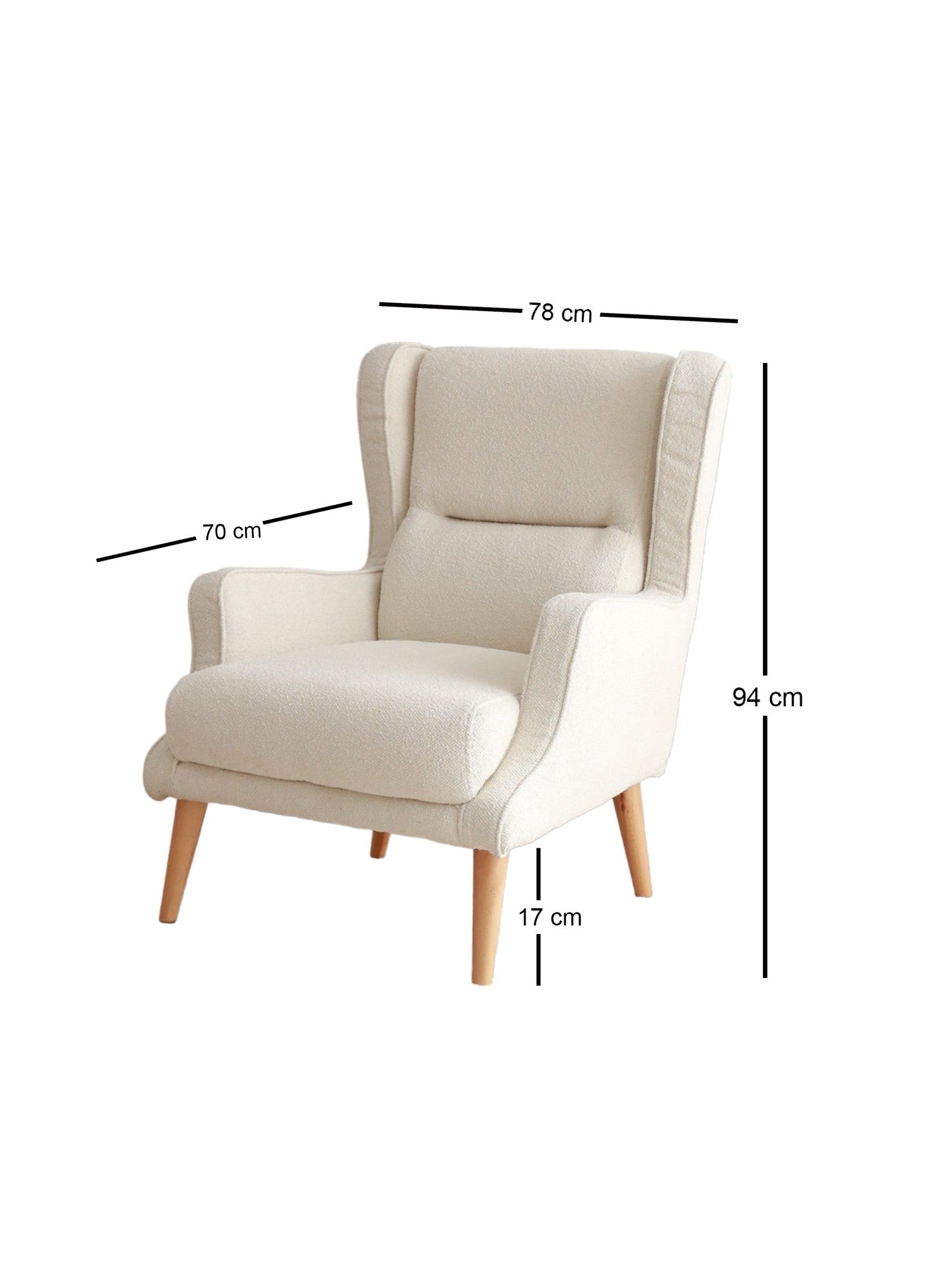 Poltrona Elegante, Tecido Teddy Creme, 78 x 94 x 70 cm | Estrutura 100% Madeira, Altura Confortável para Sentar: 43 cm | Perfeita para Sala de Estar e Escritório
