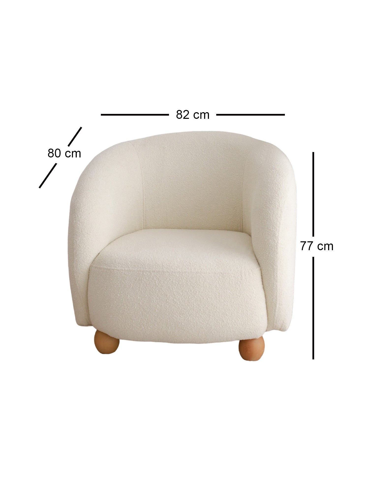 Poltrona Elegante, Branca, 82 x 80 x 77 cm | Estrutura 100% Madeira de Carpa, 100% Tecido Teddy | Perfeita para Sala de Estar e Espaços Aconchegantes