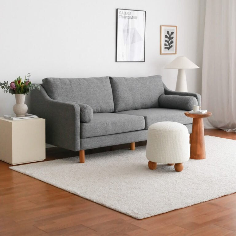 Sofá elegante de 3 lugares, linho cinza, 196 x 82 x 93 cm | Estrutura 100% madeira de carpa, pernas de madeira | Design confortável e elegante para salas de estar modernas