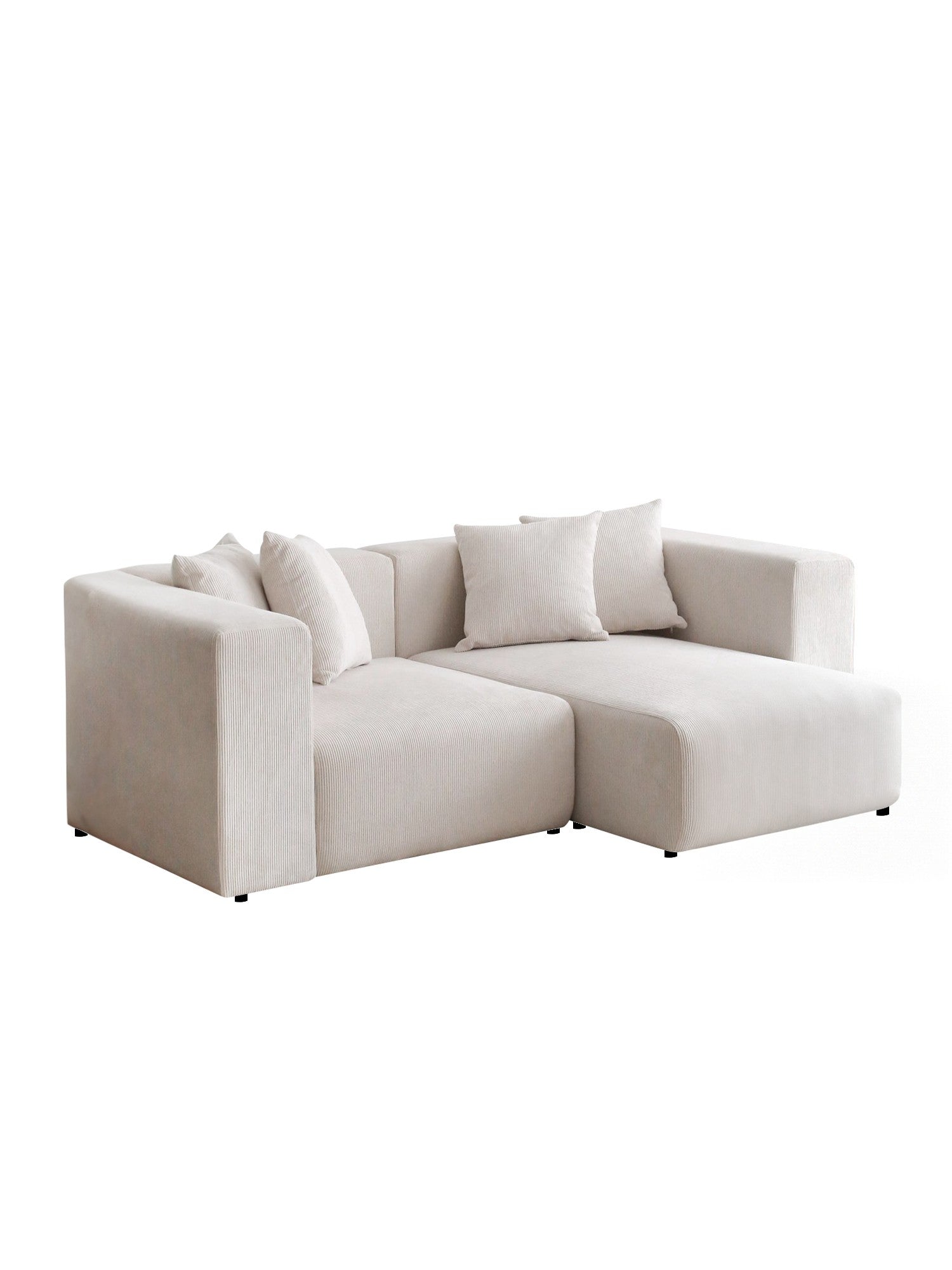Sofá de canto branco elegante, 222 cm de largura, 100% veludo, estrutura 100% madeira de carpa, 89 cm de altura, 110 cm de profundidade | Elegante e confortável para espaços de convivência modernos