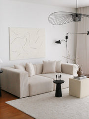 Sofá elegante de 3 lugares, veludo branco, 222 x 110 x 89 cm | Estrutura 100% madeira de carpa, pernas de plástico | Conforto e estilo para salas de estar modernas
