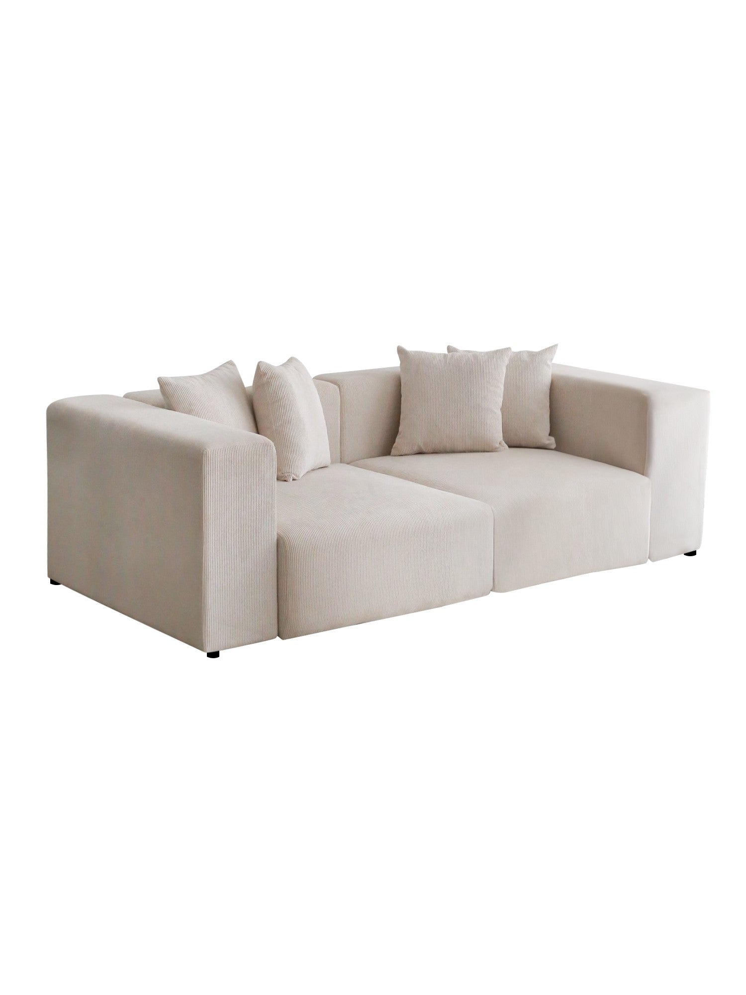Sofá elegante de 3 lugares, veludo branco, 222 x 110 x 89 cm | Estrutura 100% madeira de carpa, pernas de plástico | Conforto e estilo para salas de estar modernas
