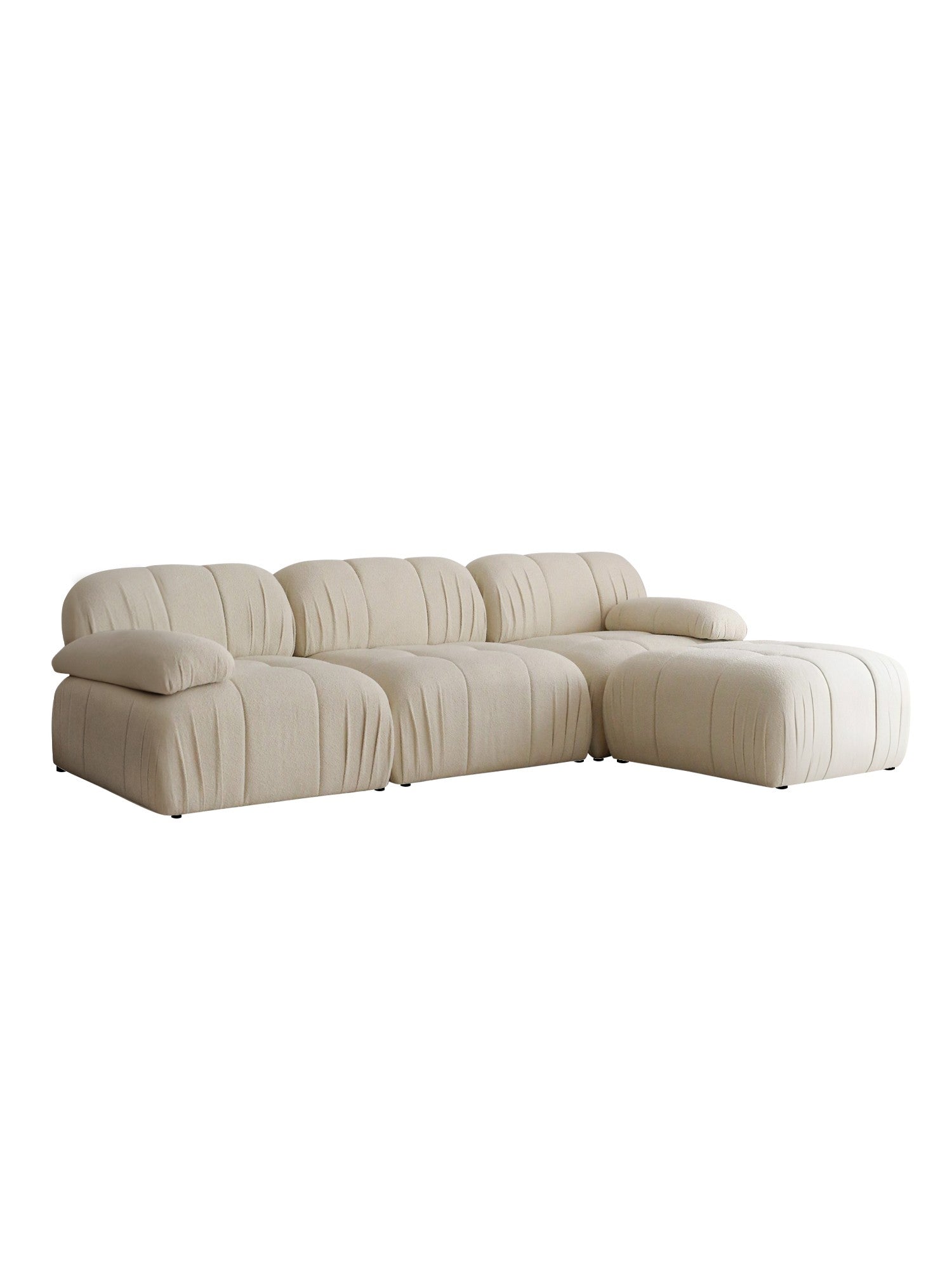 Sofá de canto branco elegante, 267 cm x 149 cm x 74 cm | Estrutura 100% madeira de carpa, tecido 100% pelúcia, pernas de plástico | Elegante e confortável para espaços de vida modernos