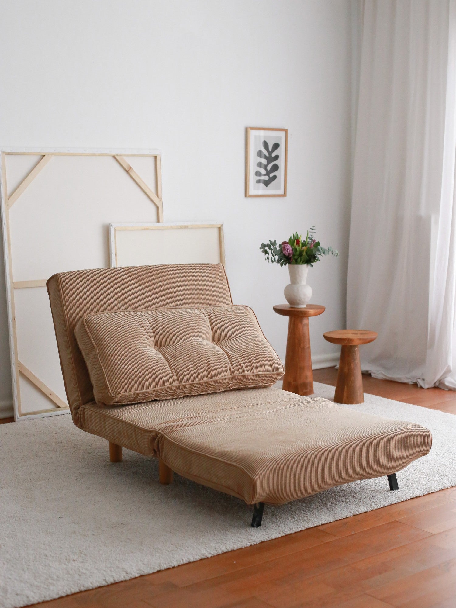 Sofá-cama versátil de 1 lugar, tecido marrom, 93 x 90 x 82 cm | 100% TEDDY, extensível até 186 cm | Perfeito para espaços pequenos, design elegante e confortável