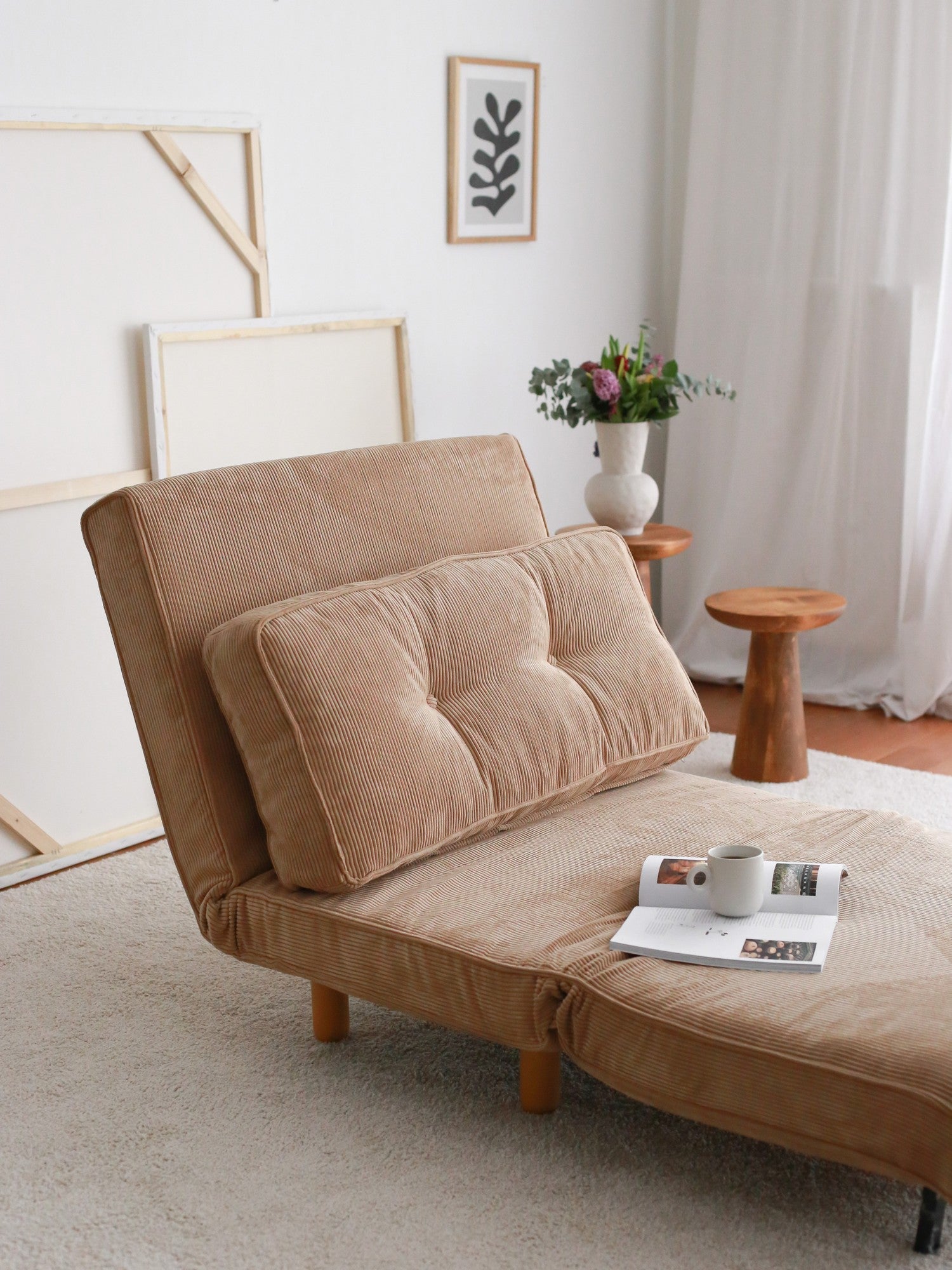 Sofá-cama versátil de 1 lugar, tecido marrom, 93 x 90 x 82 cm | 100% TEDDY, extensível até 186 cm | Perfeito para espaços pequenos, design elegante e confortável