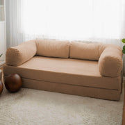 Sofá-cama luxuoso de 3 lugares, veludo marrom, 100 x 200 x 70 cm | Almofadas macias de espuma e penas, 34 cm de altura do assento | Inclui 2 almofadas, perfeito para espaços modernos