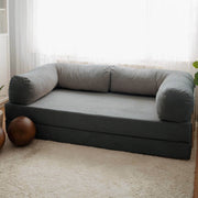 Sofá-cama elegante de 3 lugares, veludo antracite, 100 x 70 x 200 cm | Almofadas macias de espuma e penas, 34 cm de altura do assento | Perfeito para salas de estar modernas e quartos de hóspedes