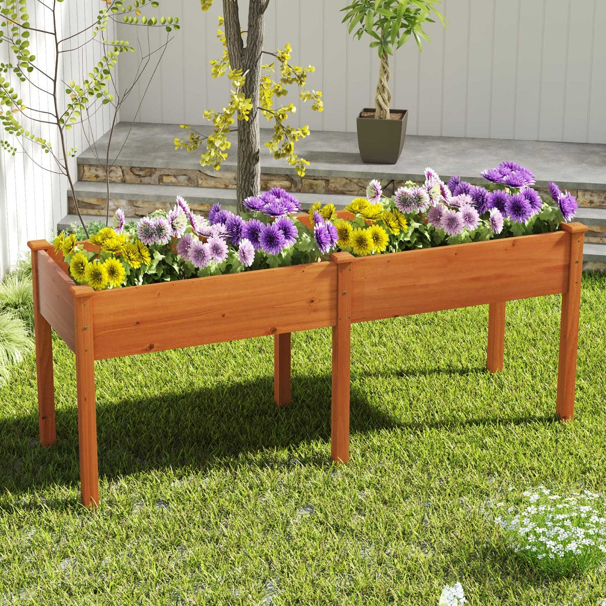 Cama de Jardim Elevada com Separador 8 Orifícios de Drenagem para Vegetais Flores para Pátio Terraço 184 x 58 x 77 cm Castanho