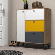 Armário de Sapatos Boêmio – 90x105x35 cm – Carvalho, Branco, Amarelo, Antracite – Aglomerado revestido de melamina