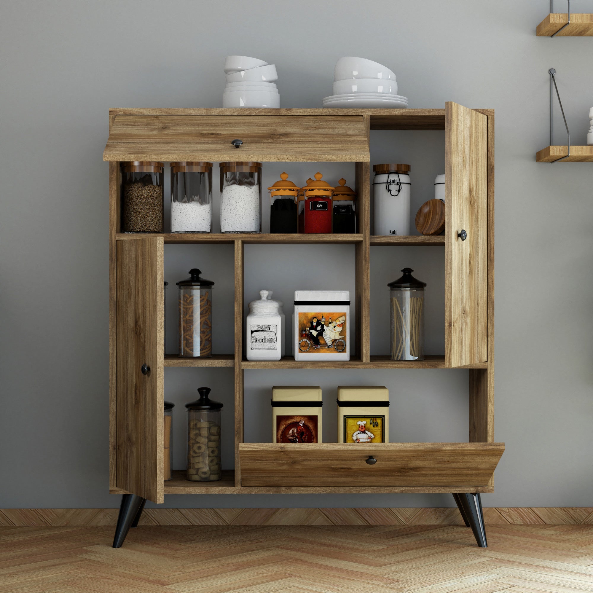 Armário Multiuso – 105cm x 120cm x 35cm – Nogueira – MDF