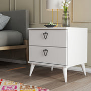 Mesa de Cabeceira Elegante Bohemian, Branca, 52 x 55,1 x 45 cm | Painel de Partículas 100% Revestido em Melamina, 2 Gavetas, Montável na Parede, Design Elegante e Funcional