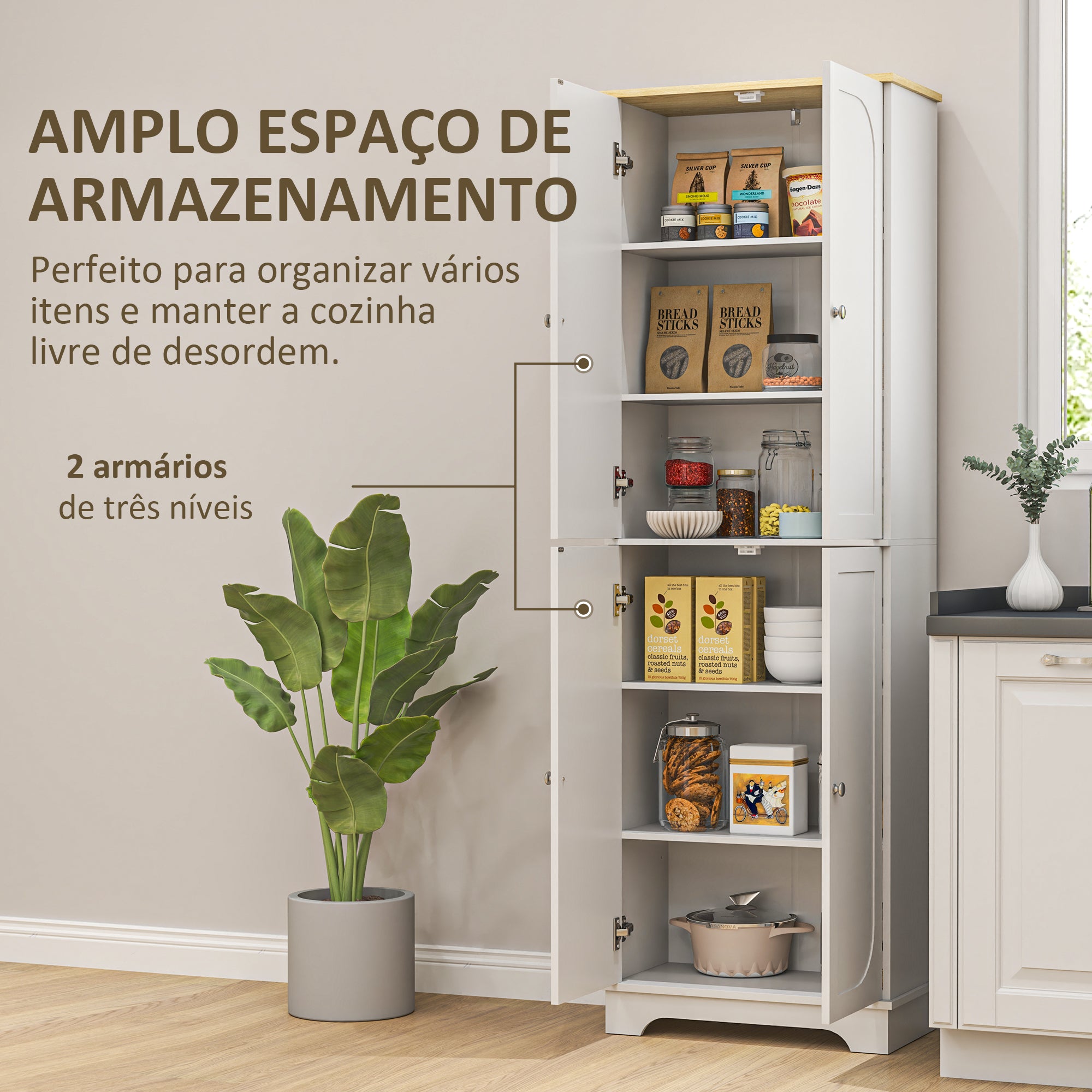 Armário de Cozinha Alto Branco 60x30x183 cm