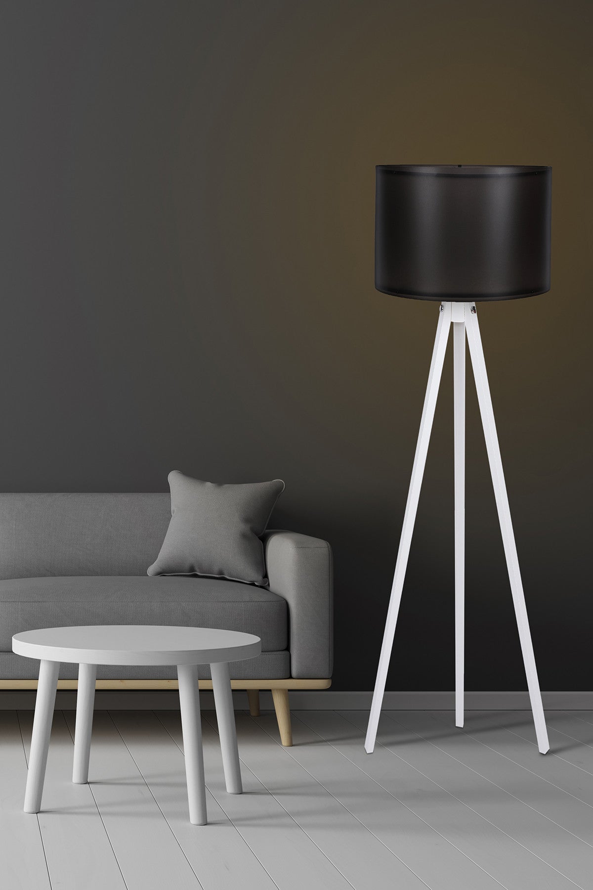 Candeeiro de Pé – 145 cm – Preto e Branco – MDF e Polipropileno