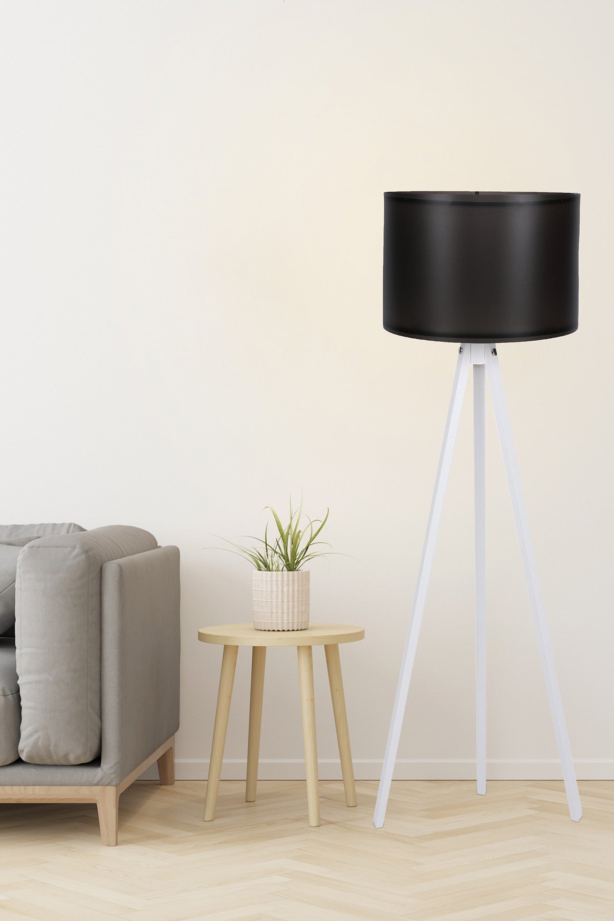 Candeeiro de Pé – 145 cm – Preto e Branco – MDF e Polipropileno