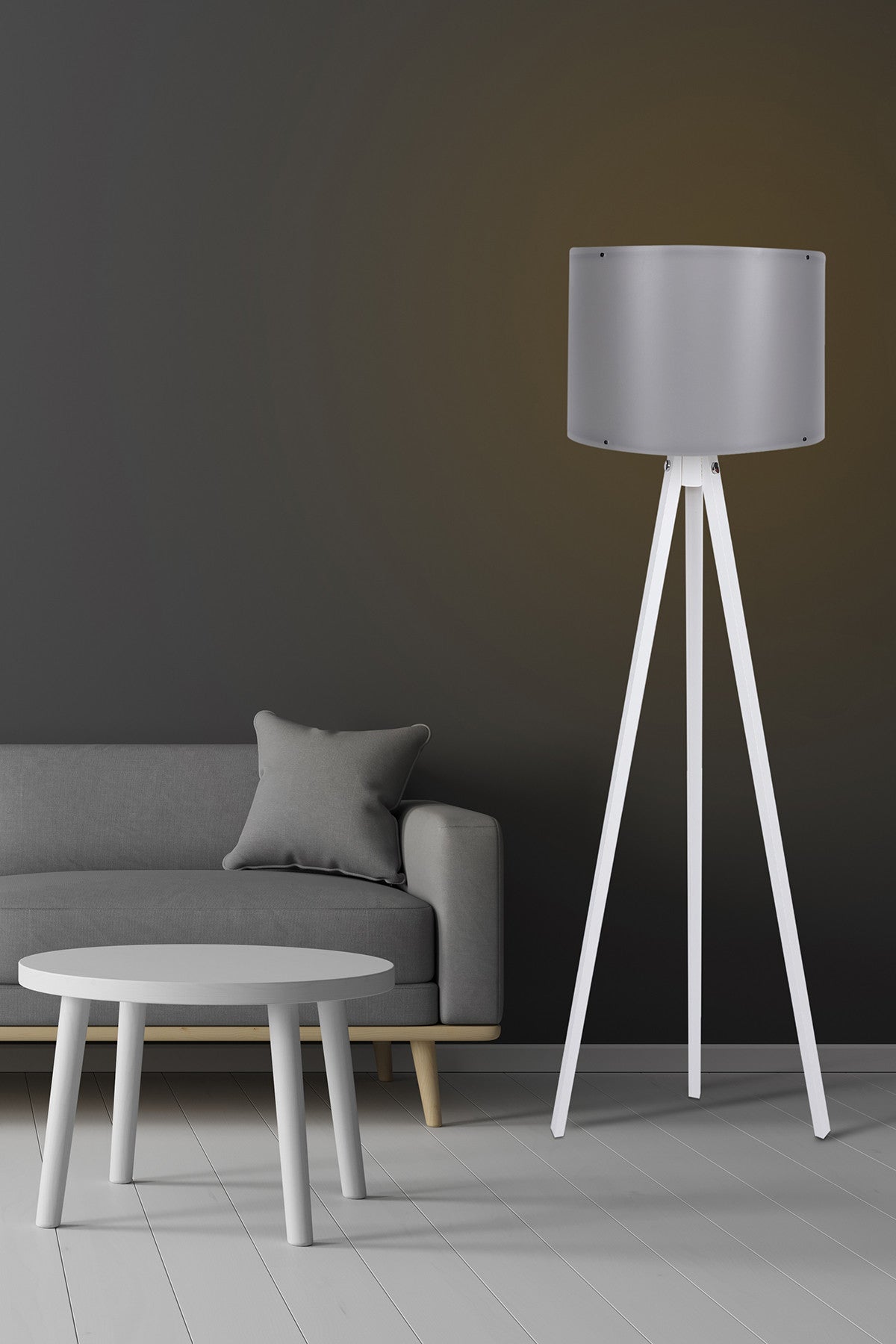 Candeeiro de Pé Escandinavo – 145 cm de Altura – Cinza e Branca – MDF