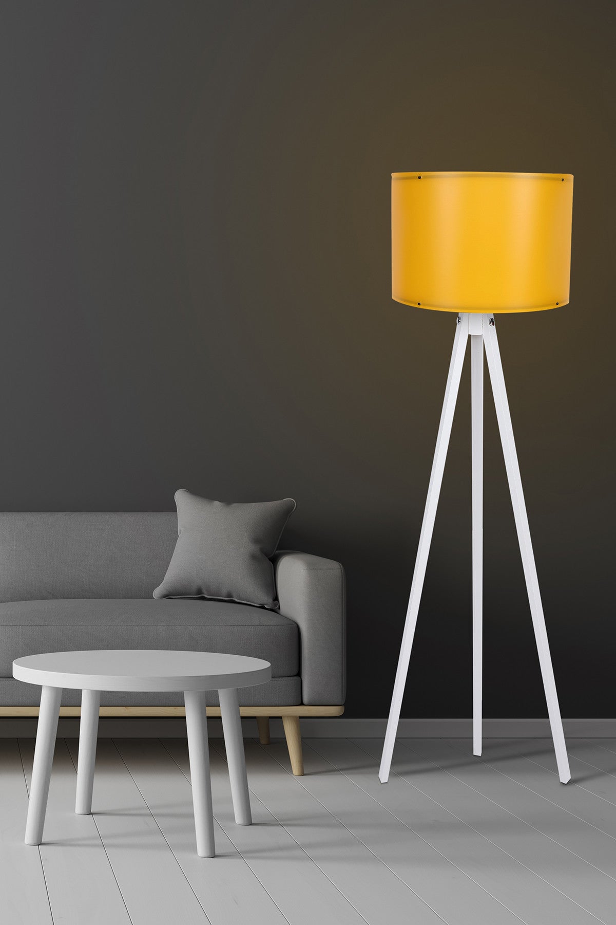 Candeeiro de Pé – 145 cm – Amarelo e Branco – MDF com Polipropileno