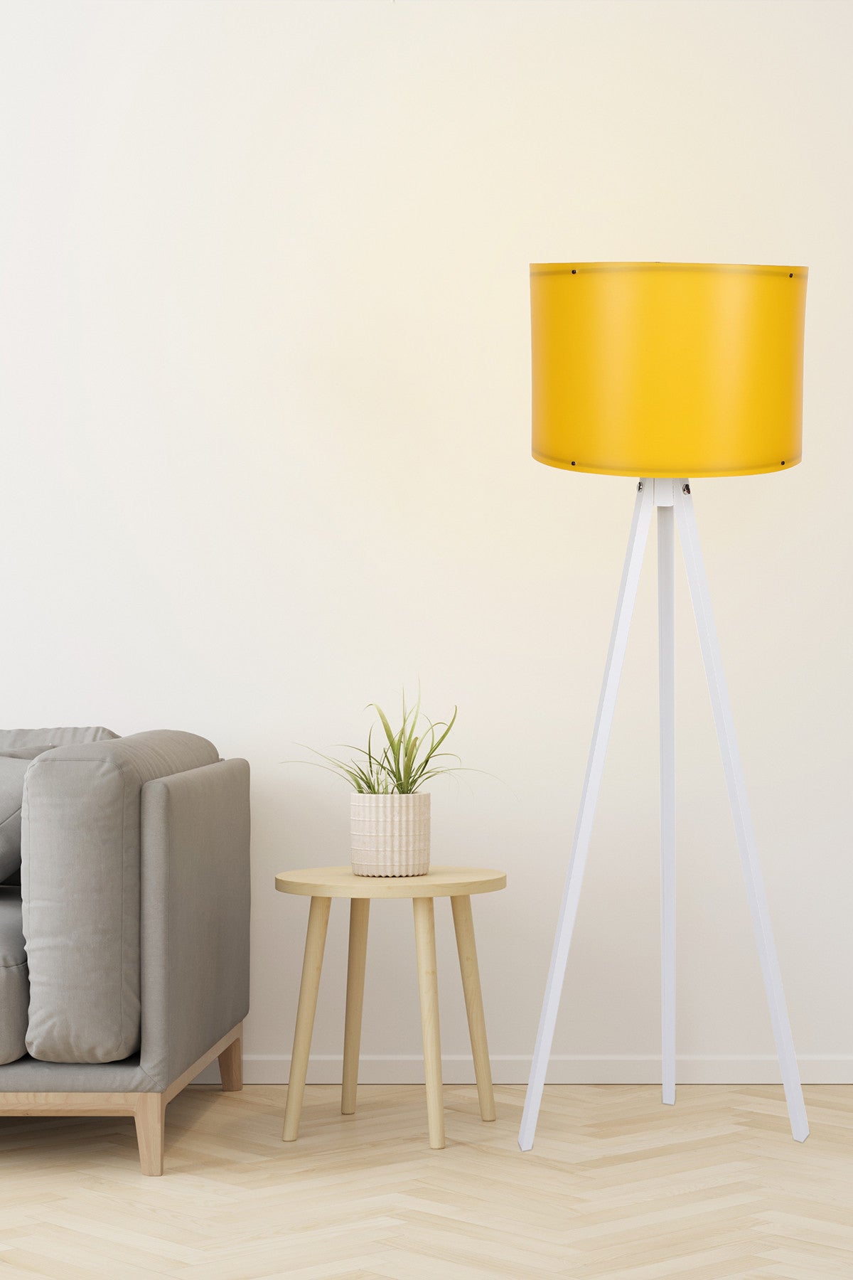 Candeeiro de Pé – 145 cm – Amarelo e Branco – MDF com Polipropileno