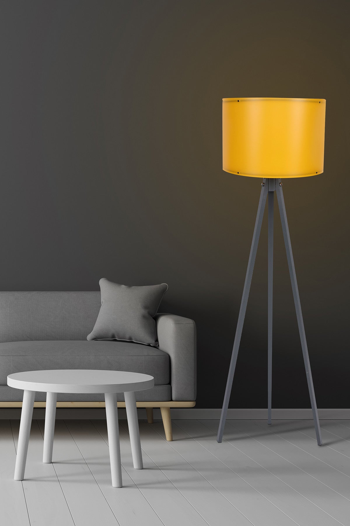 Candeeiro de Pé – 145 cm – Amarelo e Cinza – MDF e Polipropileno