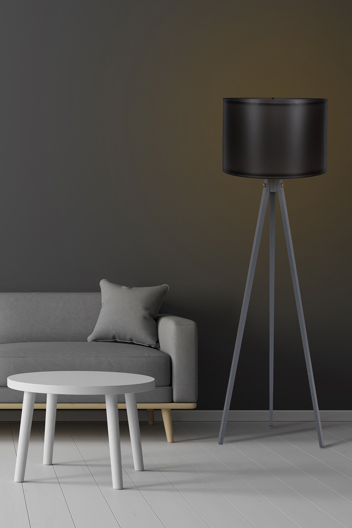 Candeeiro de Pé – 145 cm de Altura – Preto e Cinza – MDF