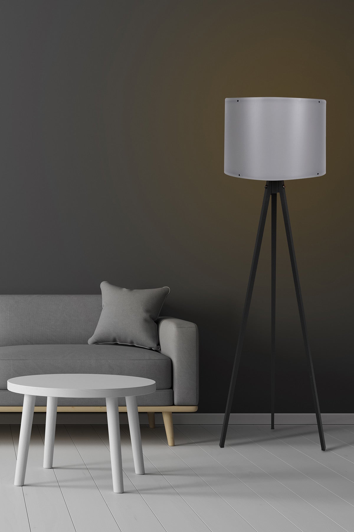 Candeeiro de Pé – 145 cm de Altura – Preto e Cinza – Corpo em MDF, Base em Polipropileno