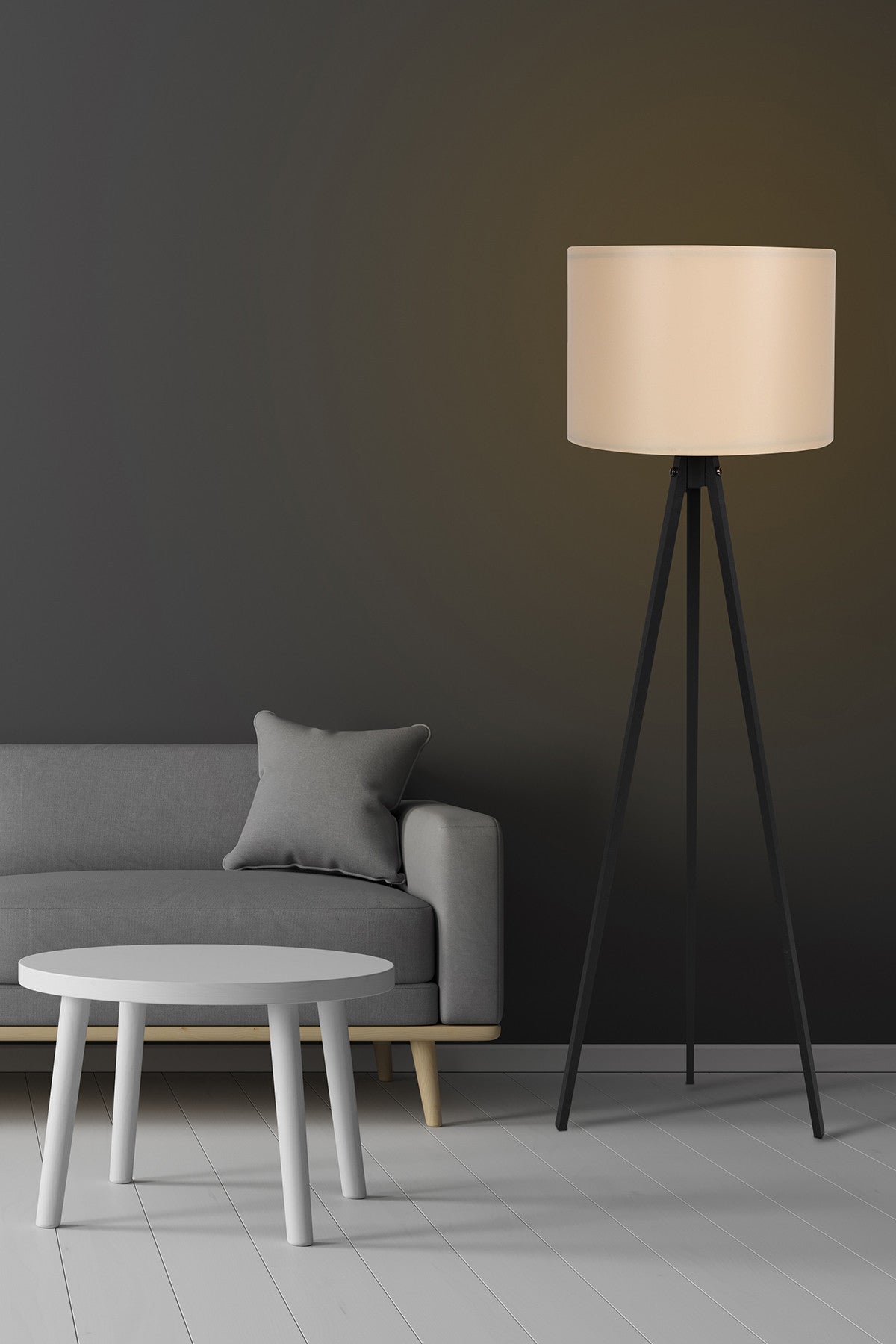 Candeeiro de Pé Escandinavo – 145 cm de Altura – Creme e Preto – MDF e Polipropileno