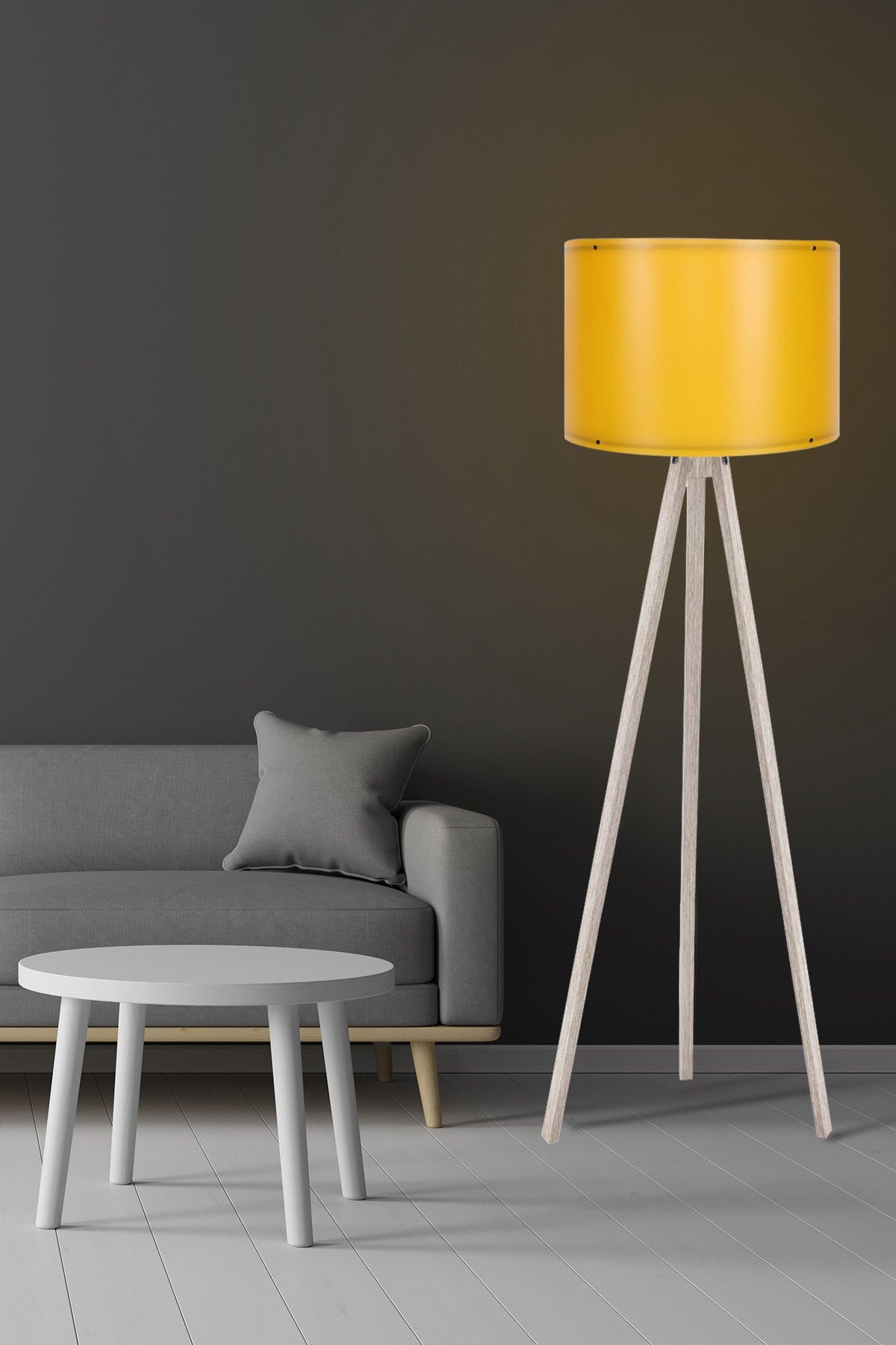 Candeeiro de Pé – 145 cm de Altura – Creme e Amarelo – MDF