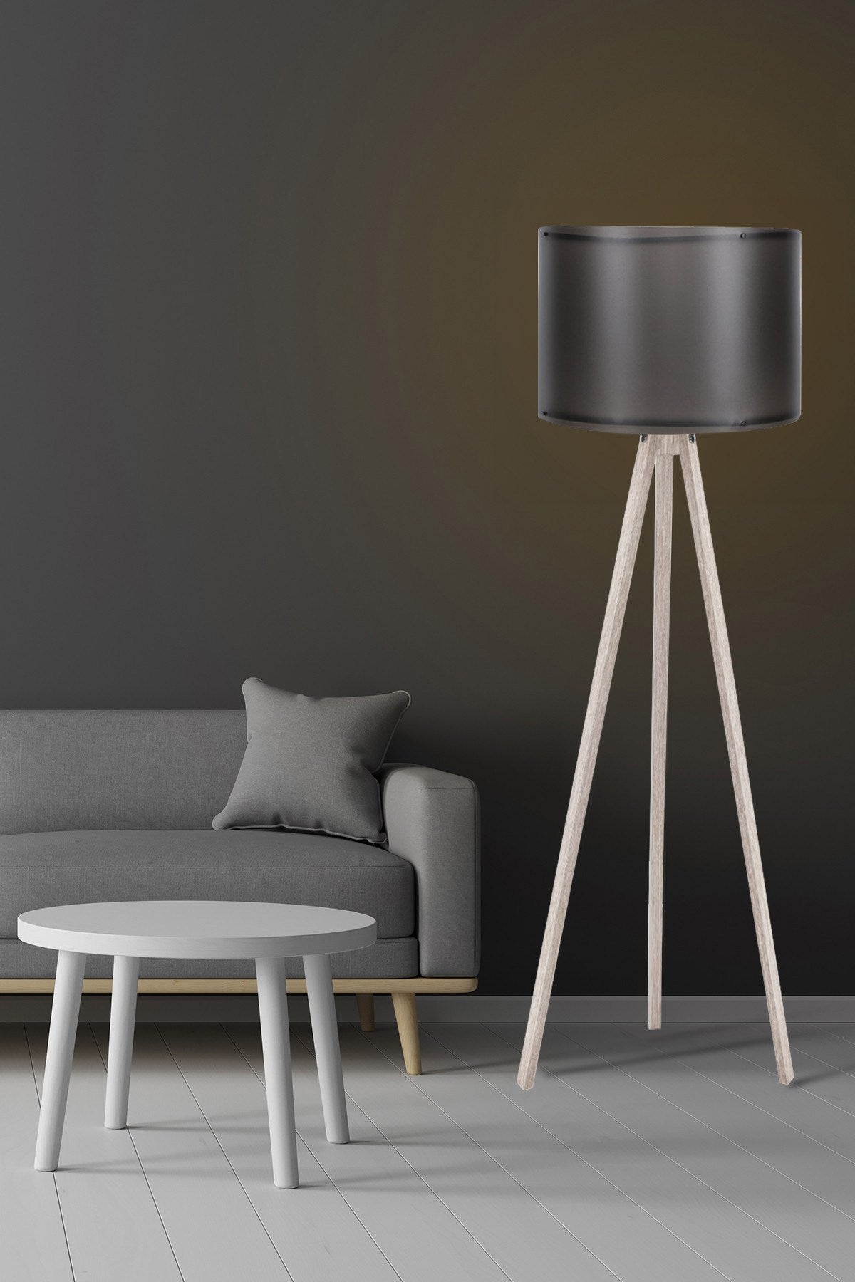 Candeeiro de Pé – 145 cm – Preto e Creme – MDF e Polipropileno