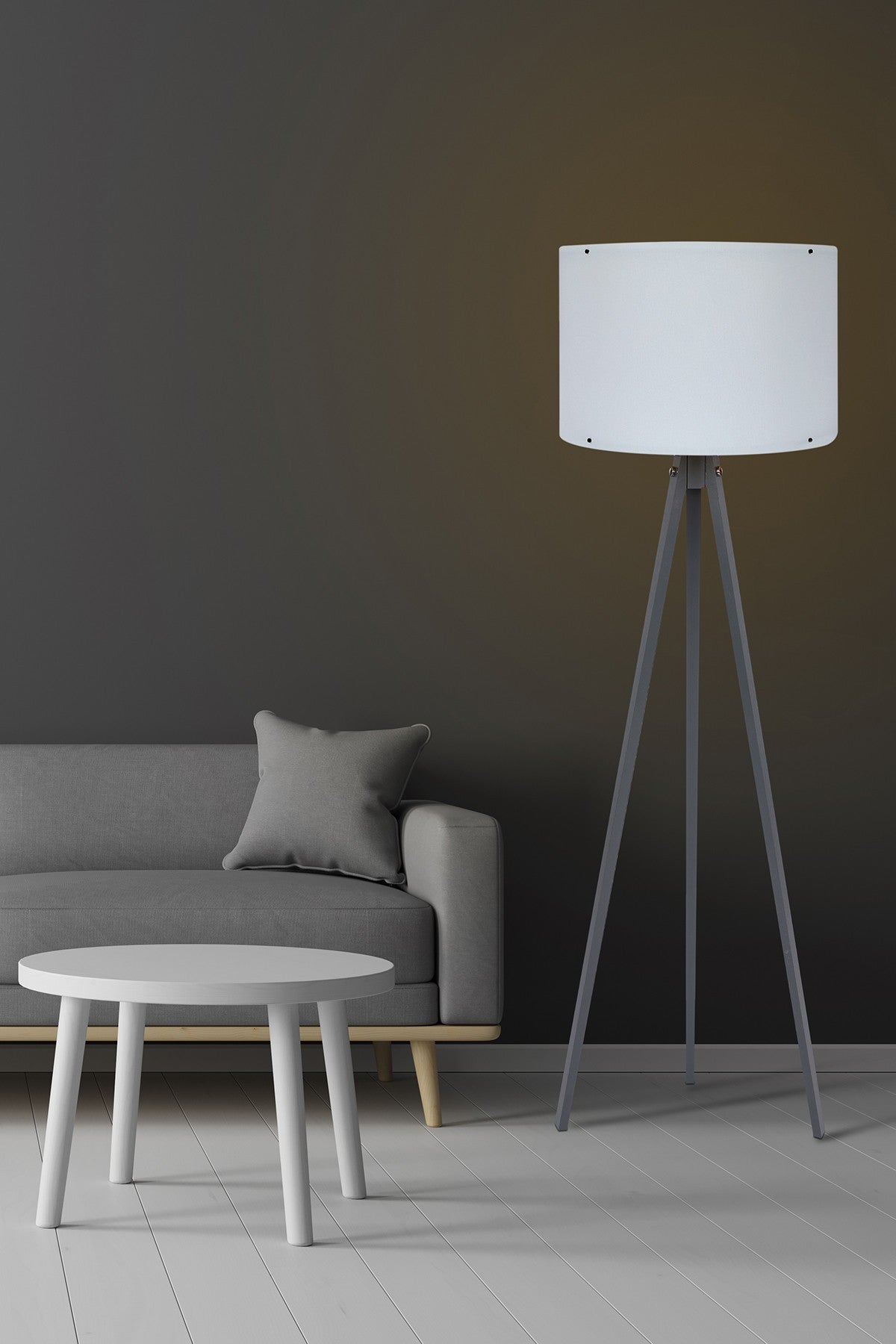 Candeeiro de Pé – 145 cm – Branco e Cinza – MDF com Tampa de Polipropileno
