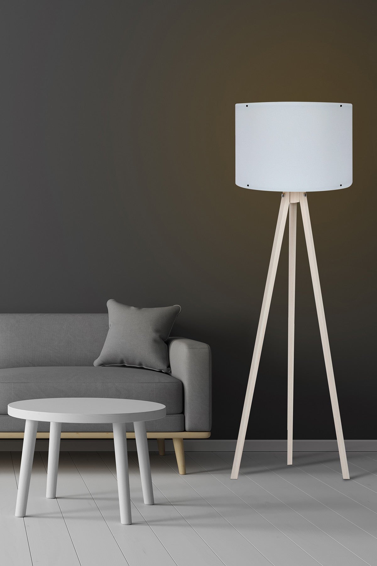 Candeeiro de Pé escandinavo – 145 cm de altura – Branco e Creme – MDF